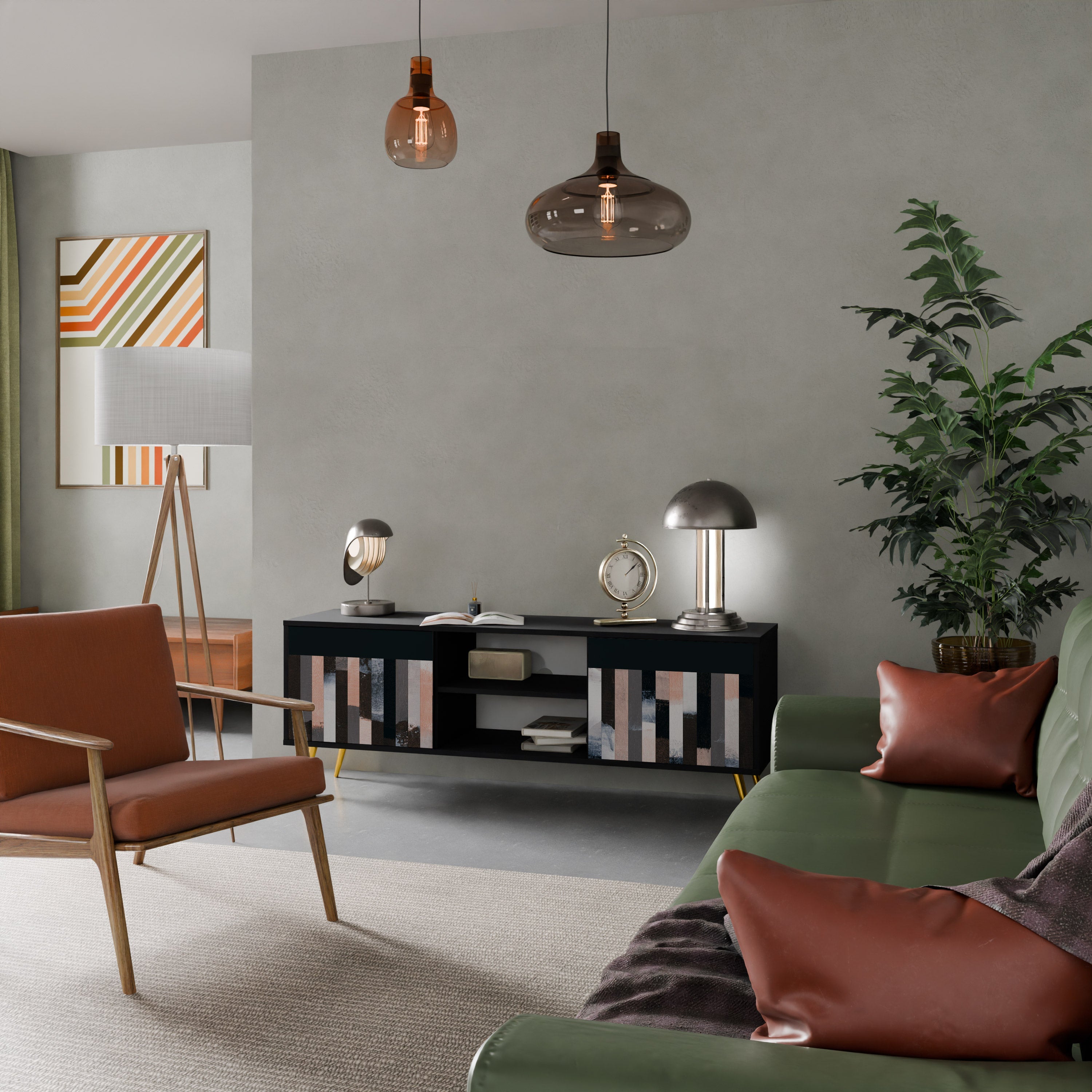 COLLAGE OF RECTANGLES 2-Door TV Stand in Black Finish