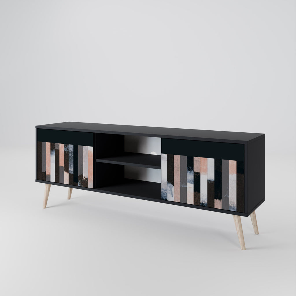 COLLAGE OF RECTANGLES 2-Door TV Stand in Black Finish