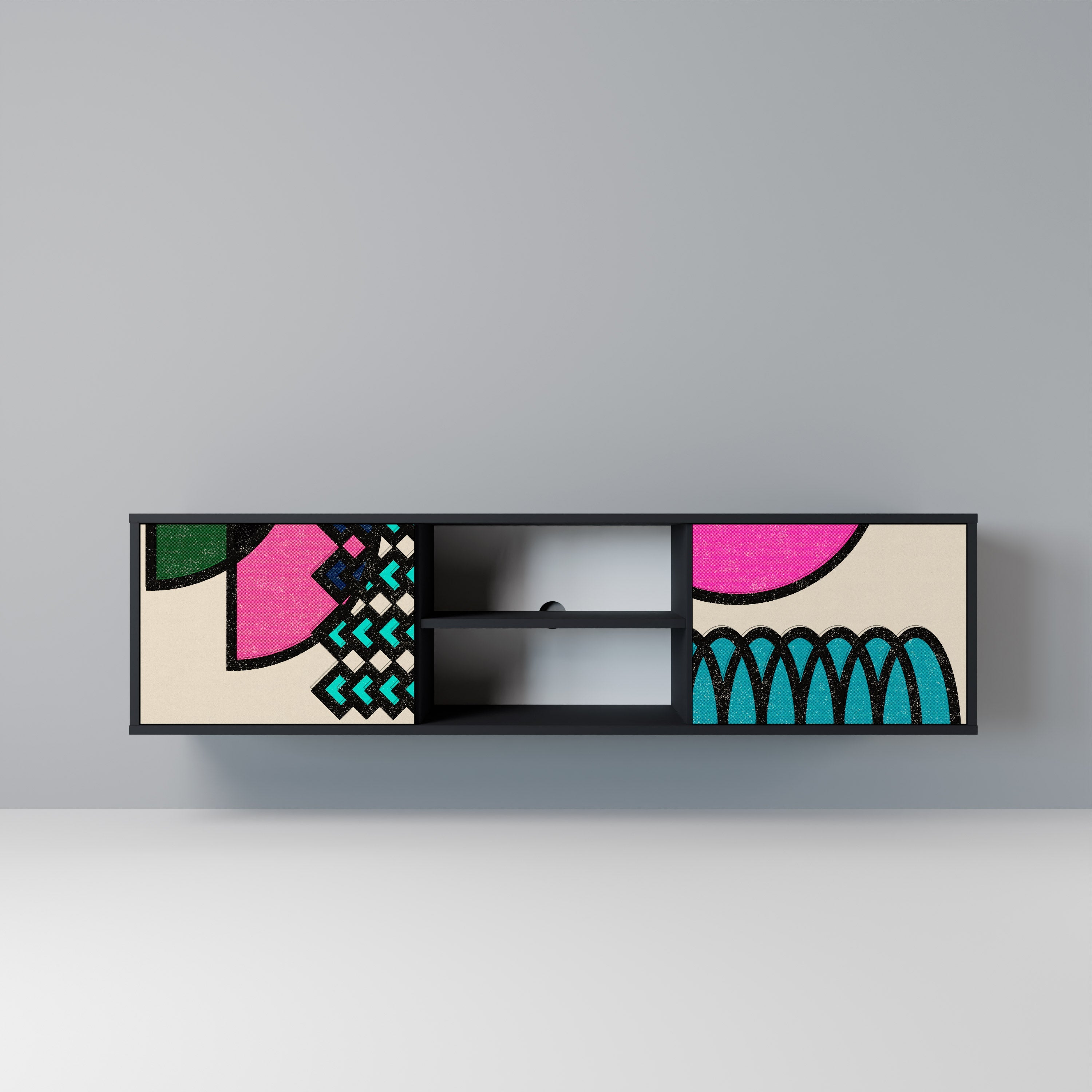 GEOMETRIC RHAPSODY TV-Lowboard mit 2 Türen in Schwarz