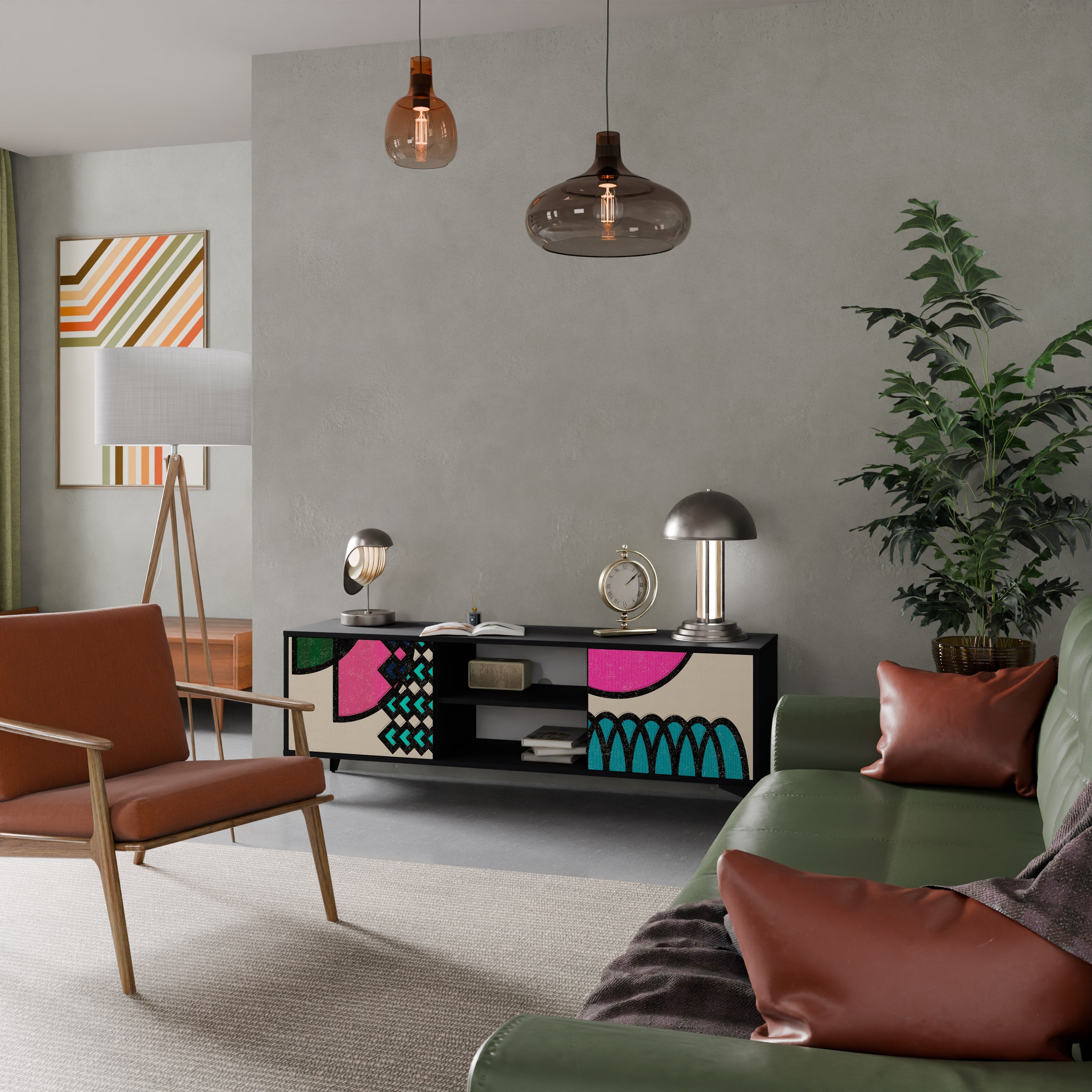 GEOMETRIC RHAPSODY TV-Lowboard mit 2 Türen in Schwarz