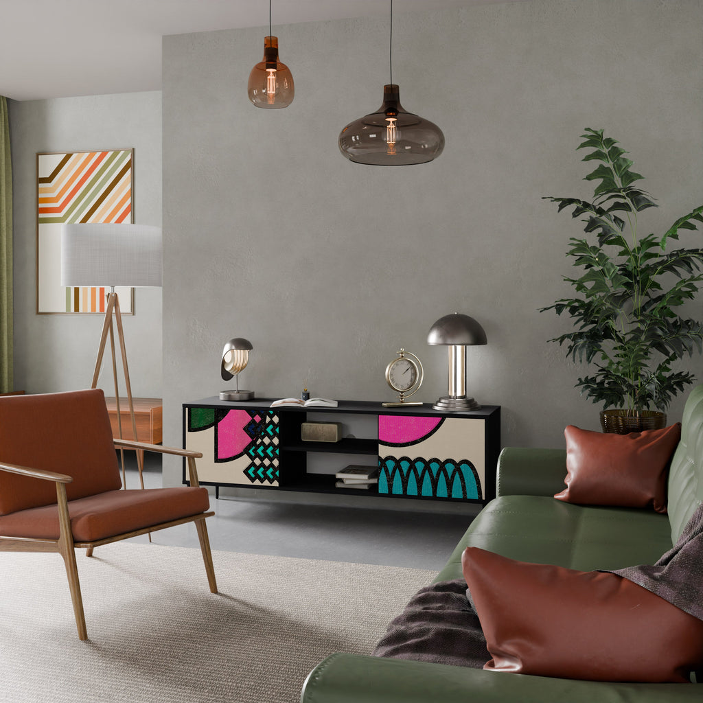 GEOMETRIC RHAPSODY TV-Lowboard mit 2 Türen in Schwarz