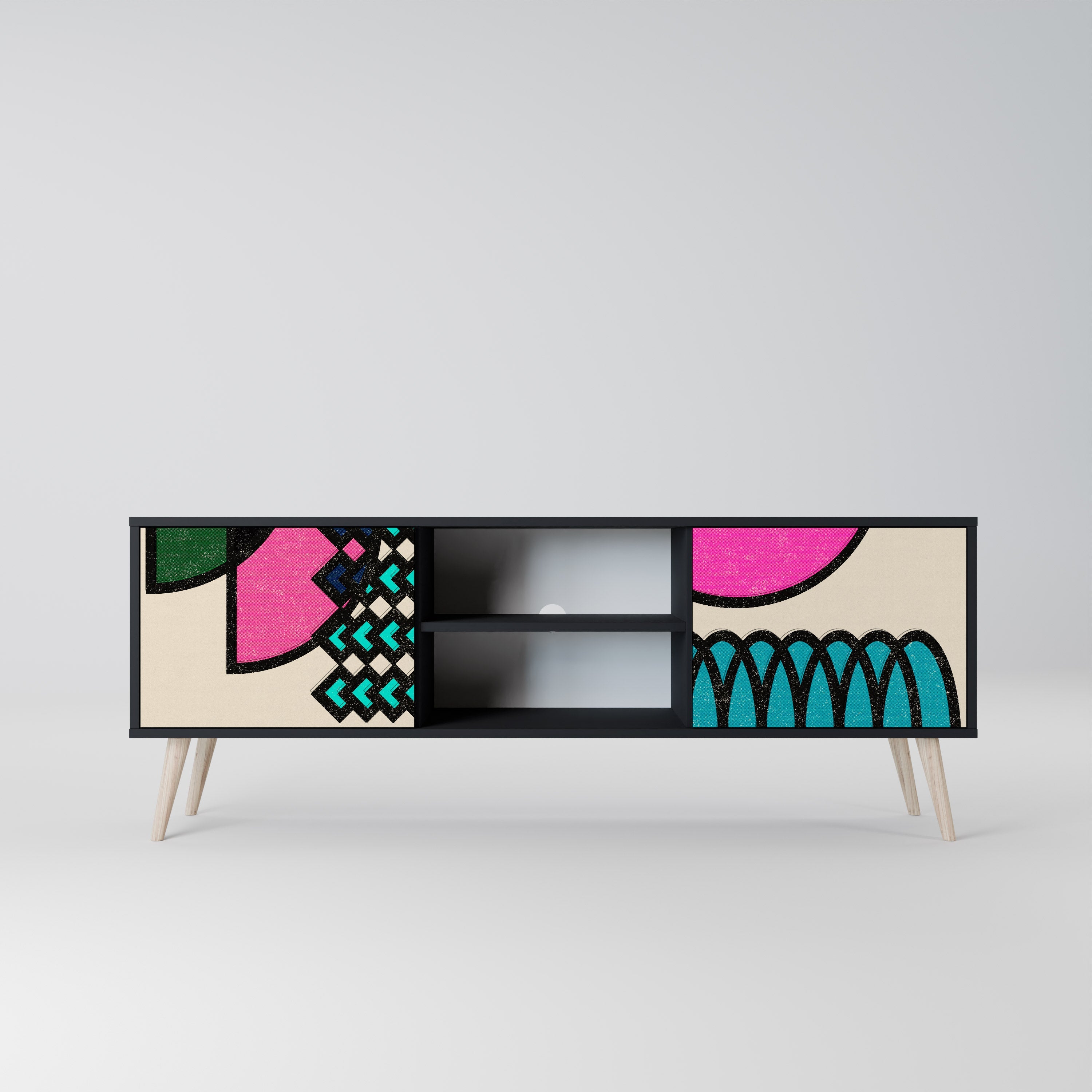 GEOMETRIC RHAPSODY TV-Lowboard mit 2 Türen in Schwarz