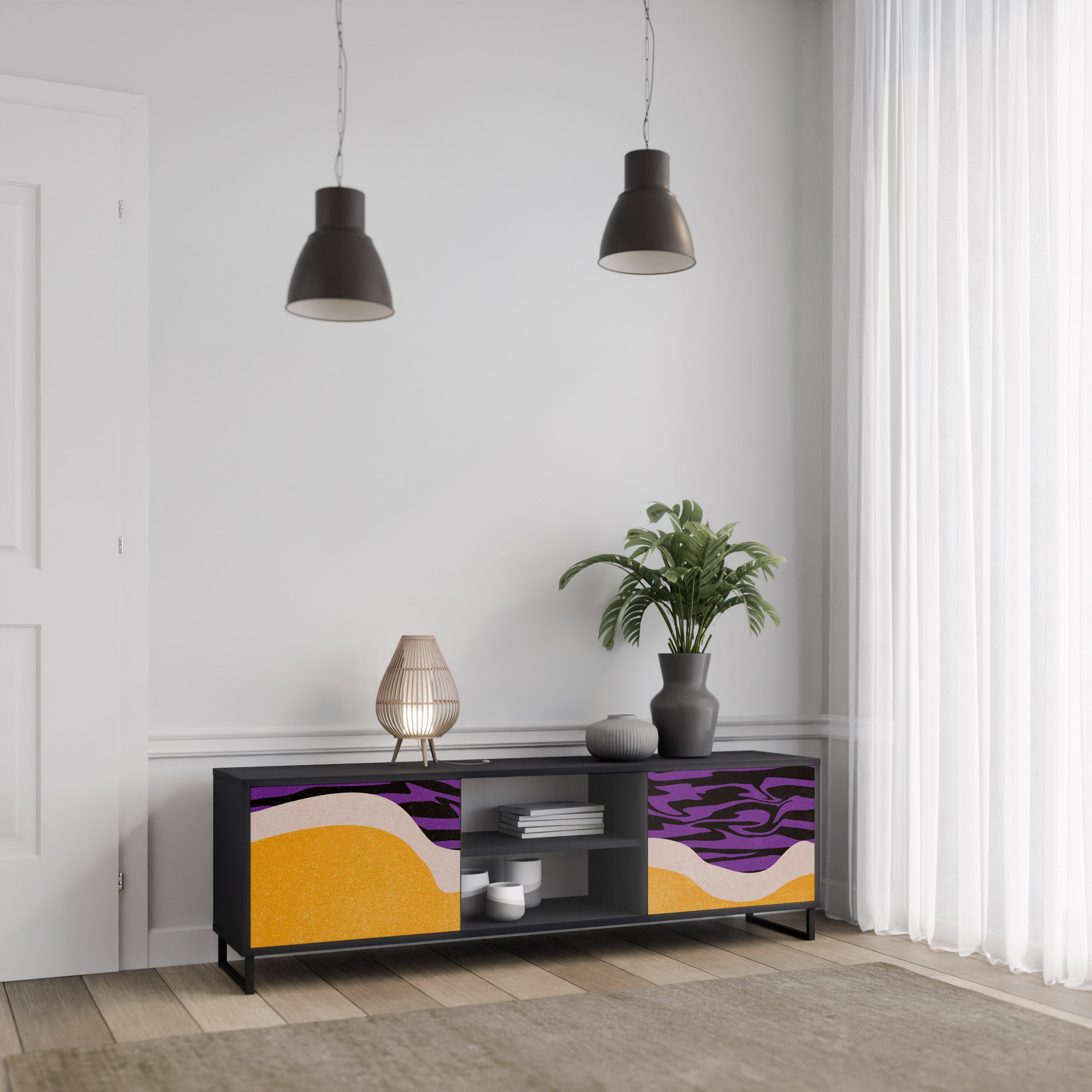 INDEPENDENT BORDER TV-Lowboard mit 2 Türen in Schwarz