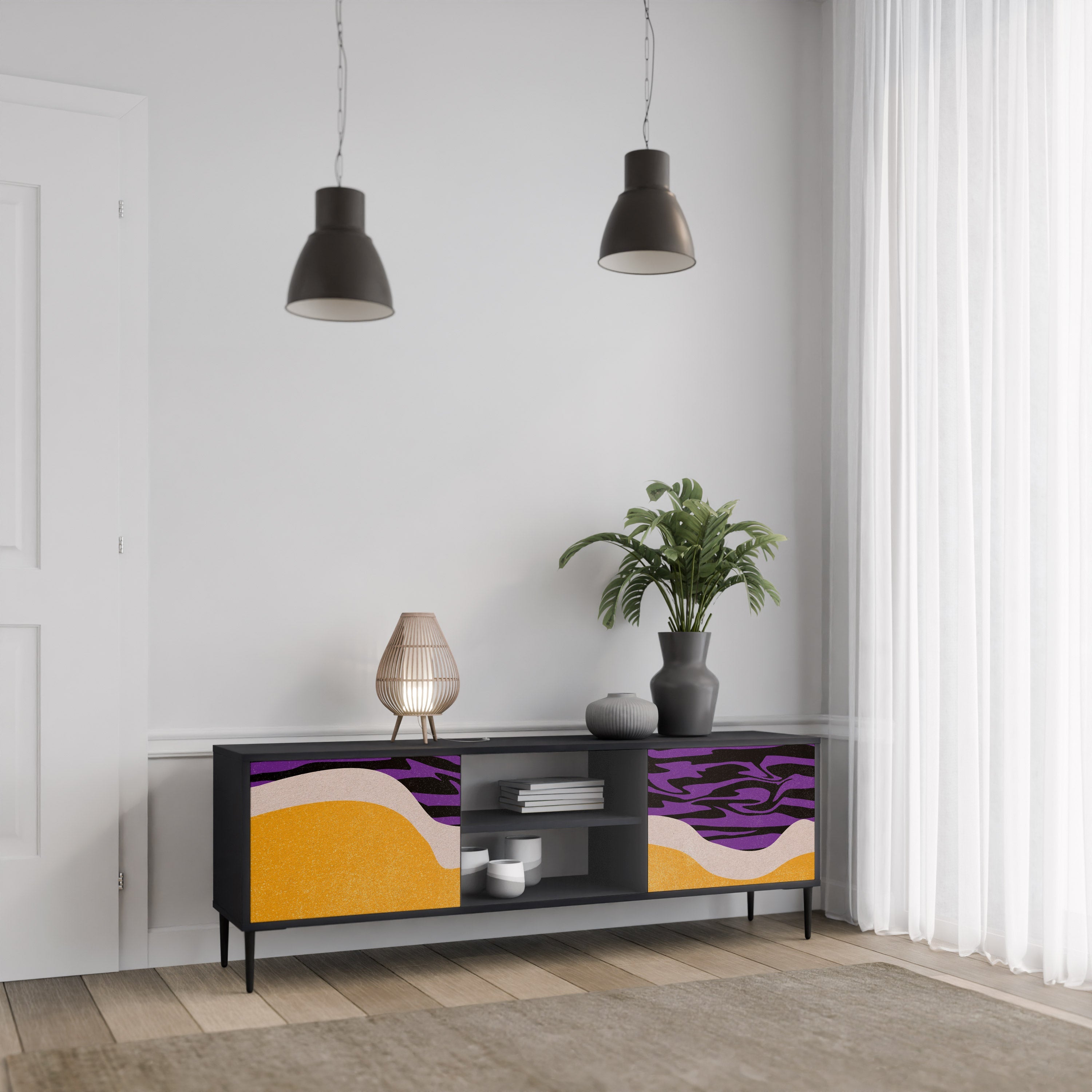 INDEPENDENT BORDER TV-Lowboard mit 2 Türen in Schwarz