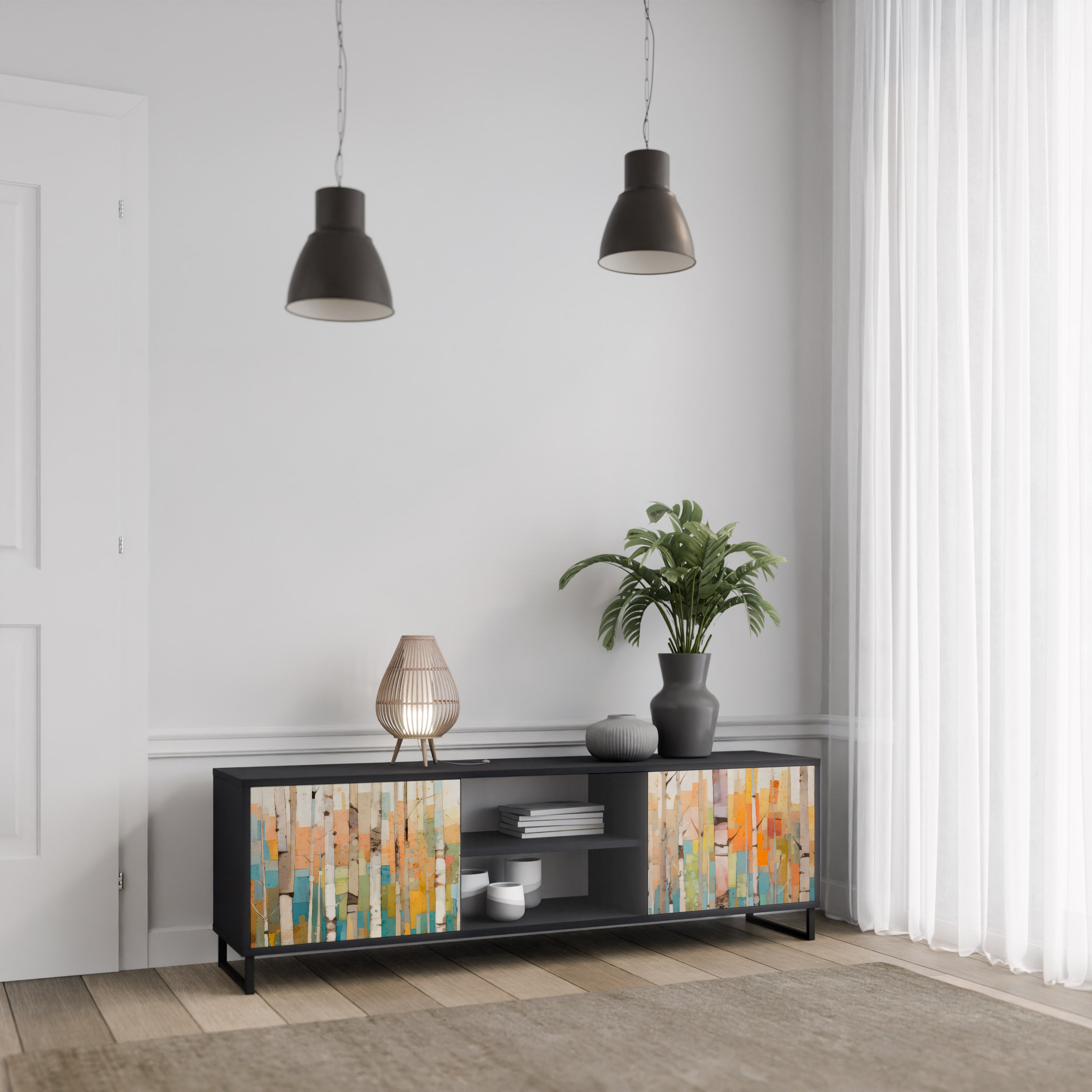 BIRCH KALEIDOSCOPE 2-Door TV Stand in Black Finish