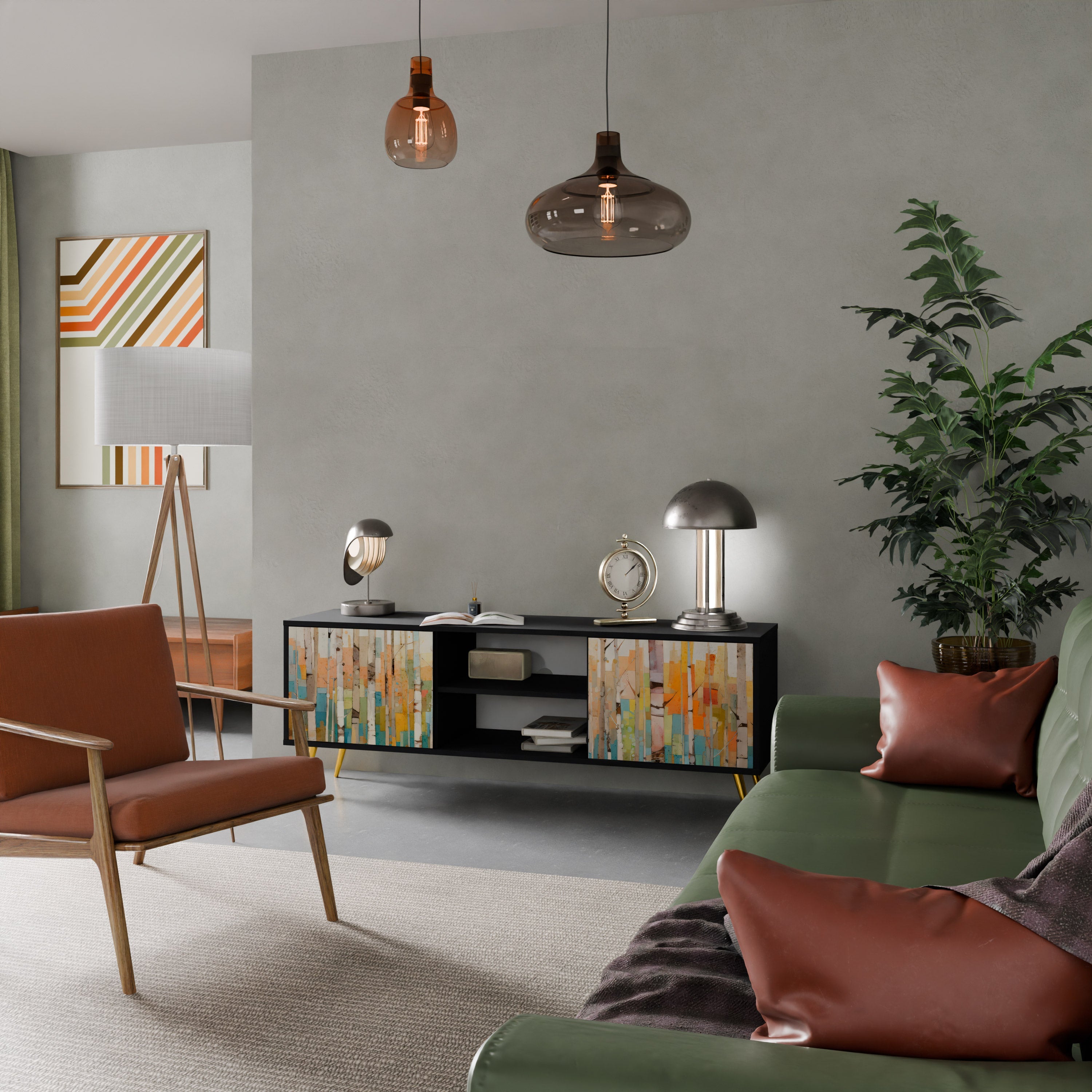 BIRCH KALEIDOSCOPE 2-Door TV Stand in Black Finish