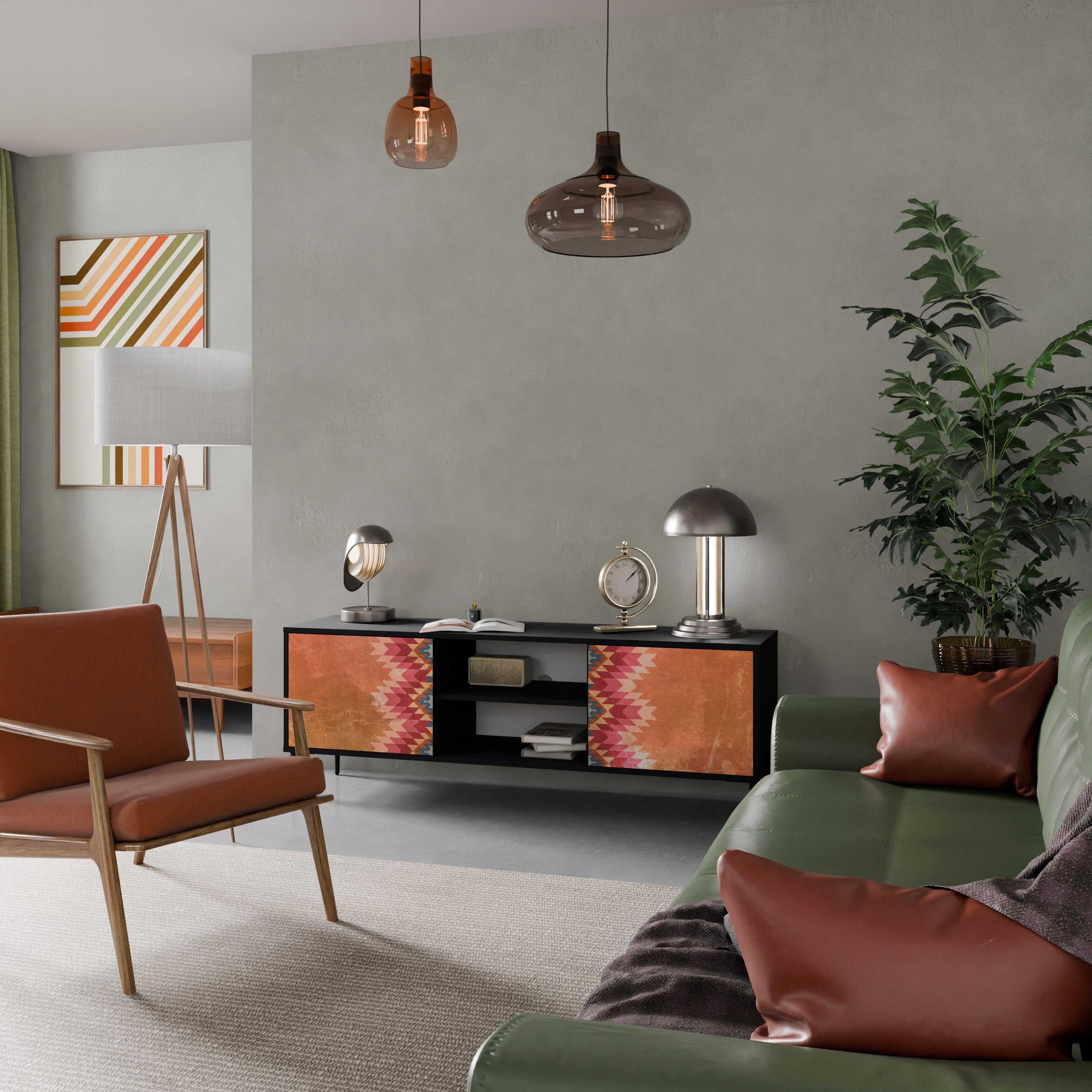 INDIAN FOLK TV-Lowboard mit 2 Türen in Schwarz