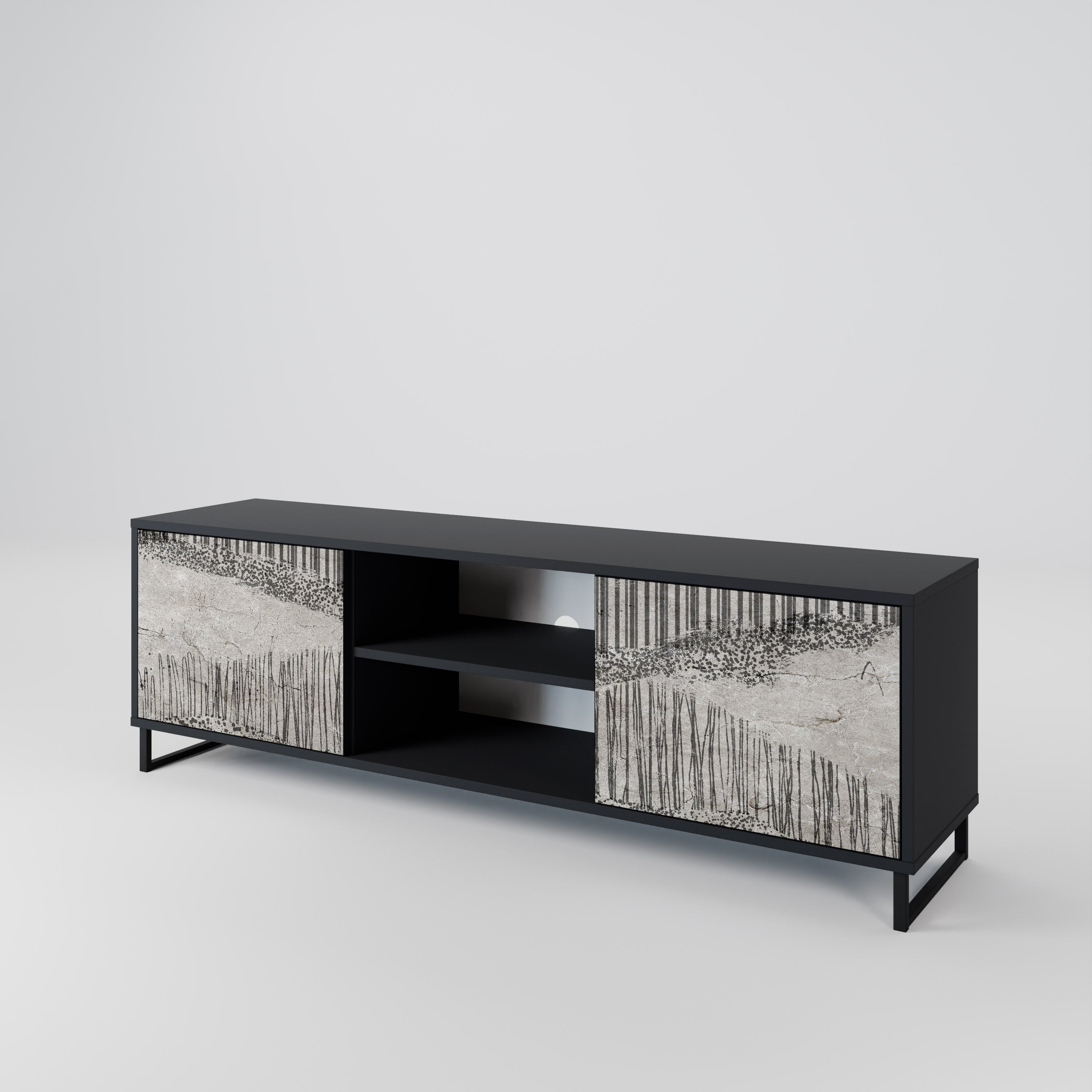 GRAIN LINES 2-Door TV Stand in Black Finish