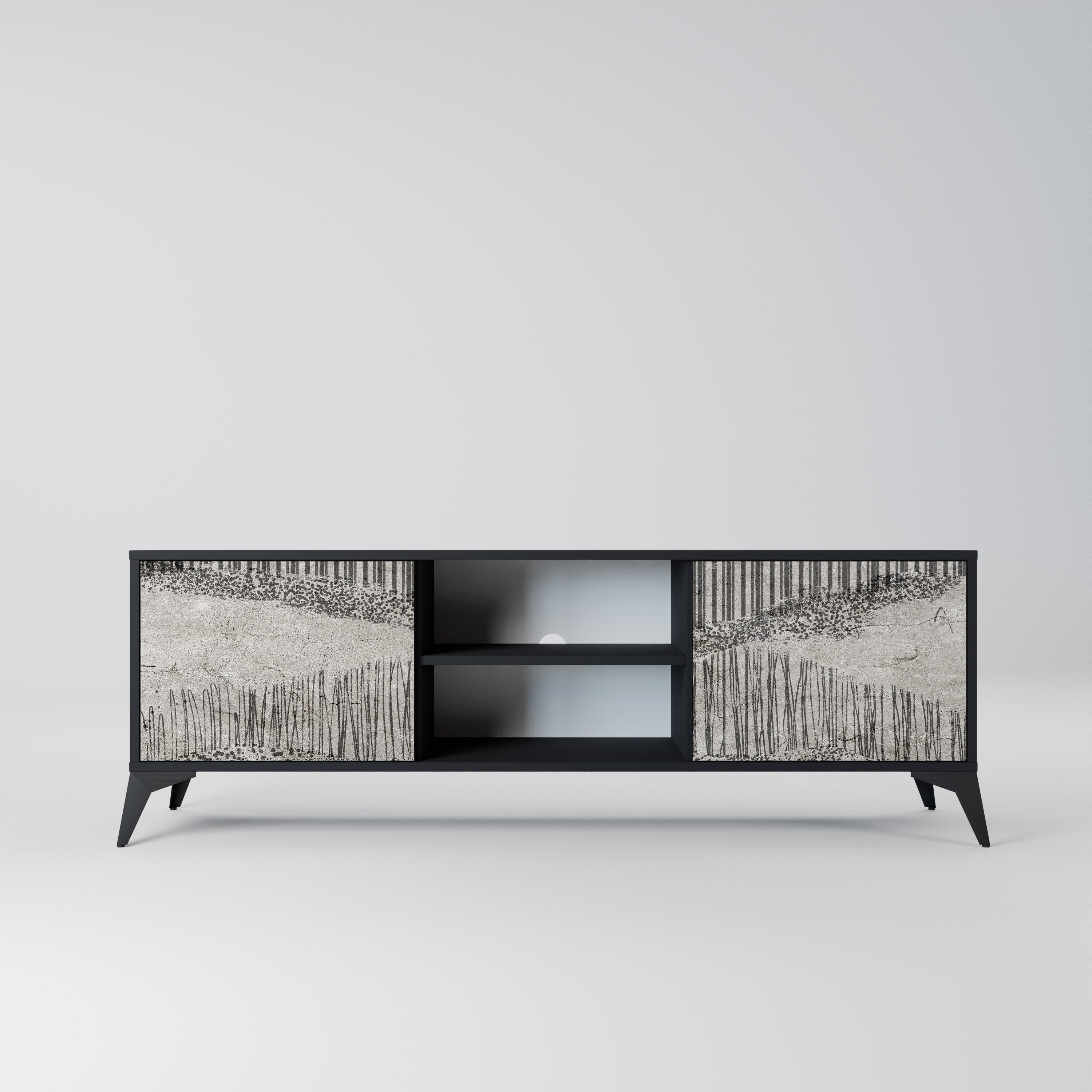 GRAIN LINES 2-Door TV Stand in Black Finish