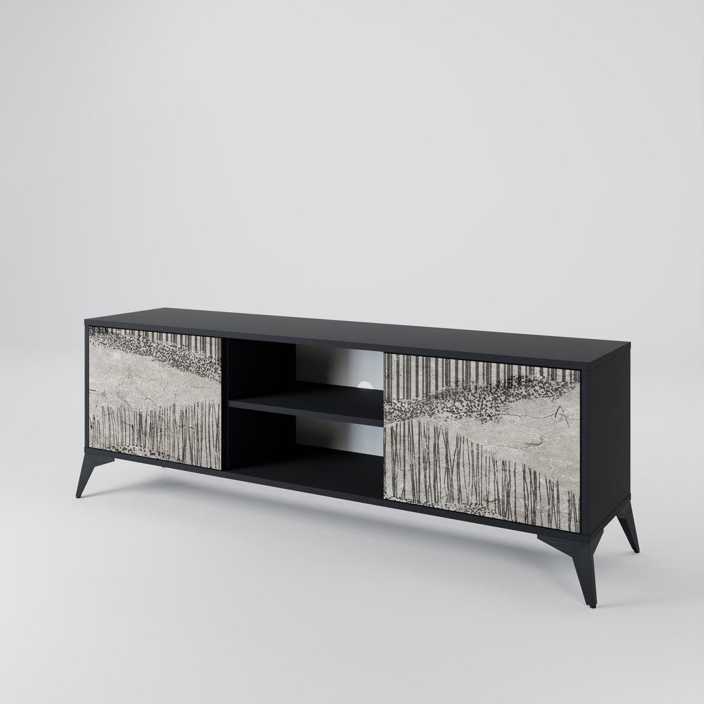 GRAIN LINES 2-Door TV Stand in Black Finish