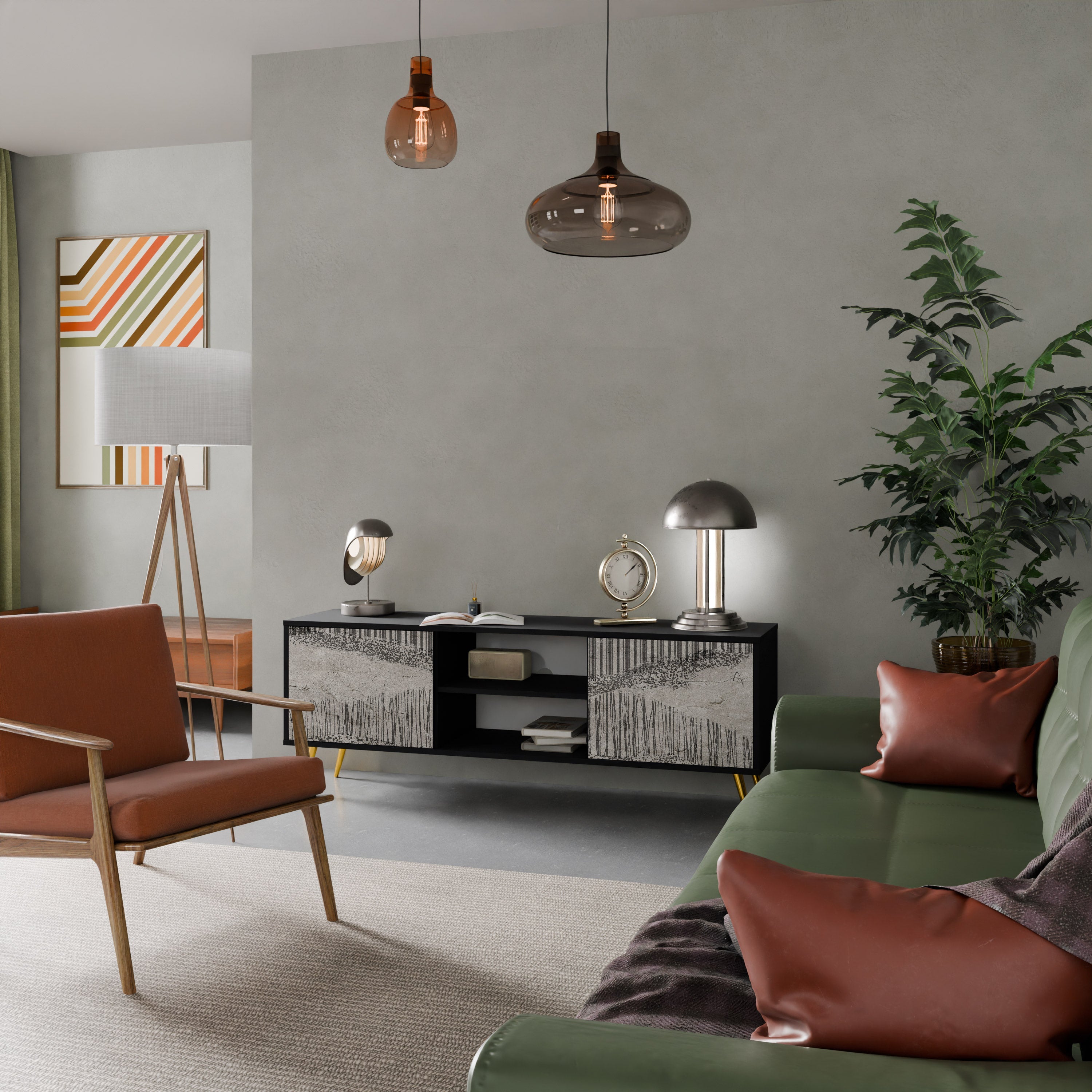 GRAIN LINES 2-Door TV Stand in Black Finish