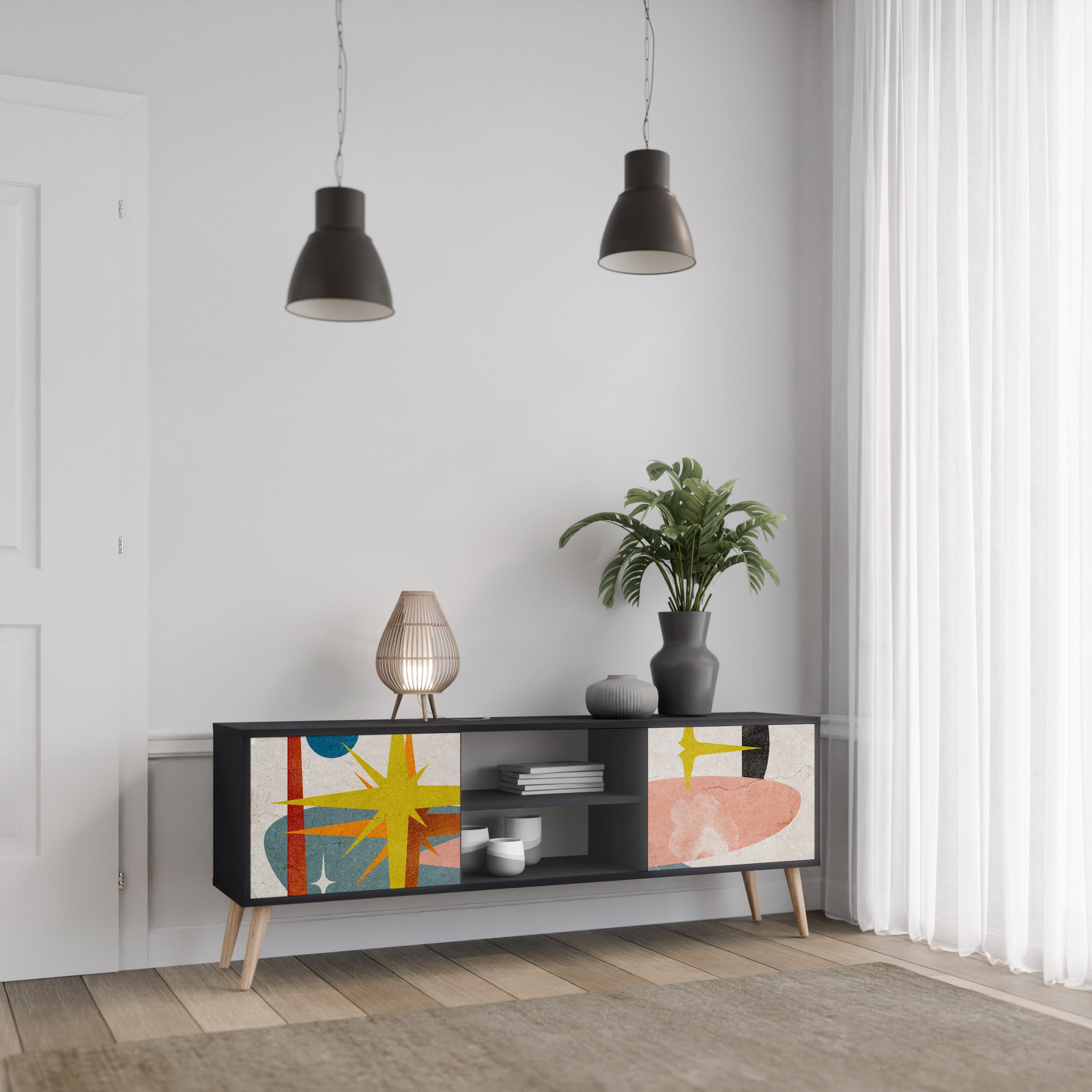 INTERSTELLAR VIBES TV-Lowboard mit 2 Türen in Schwarz
