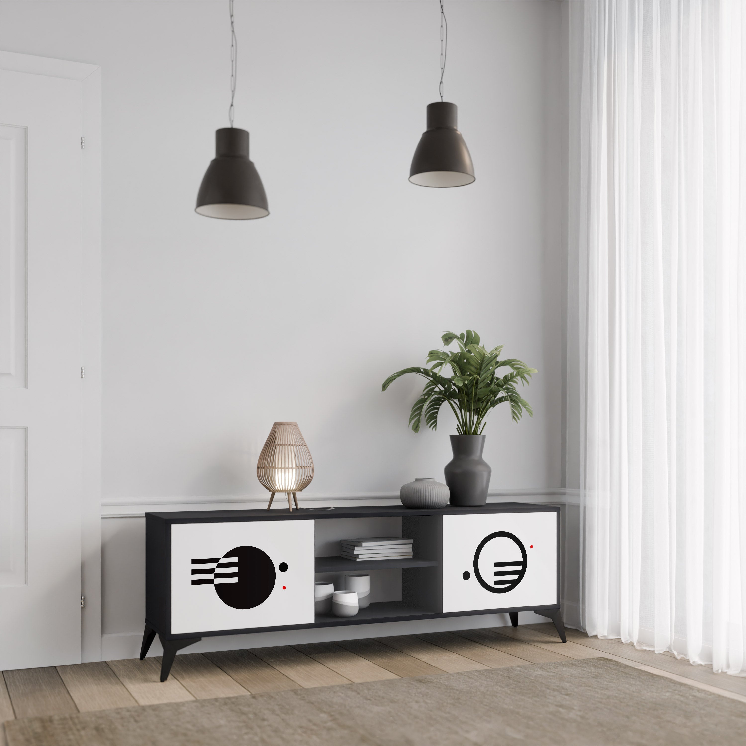 BLACK AND WHITE COMBINATION TV-Lowboard mit 2 Türen in Schwarz