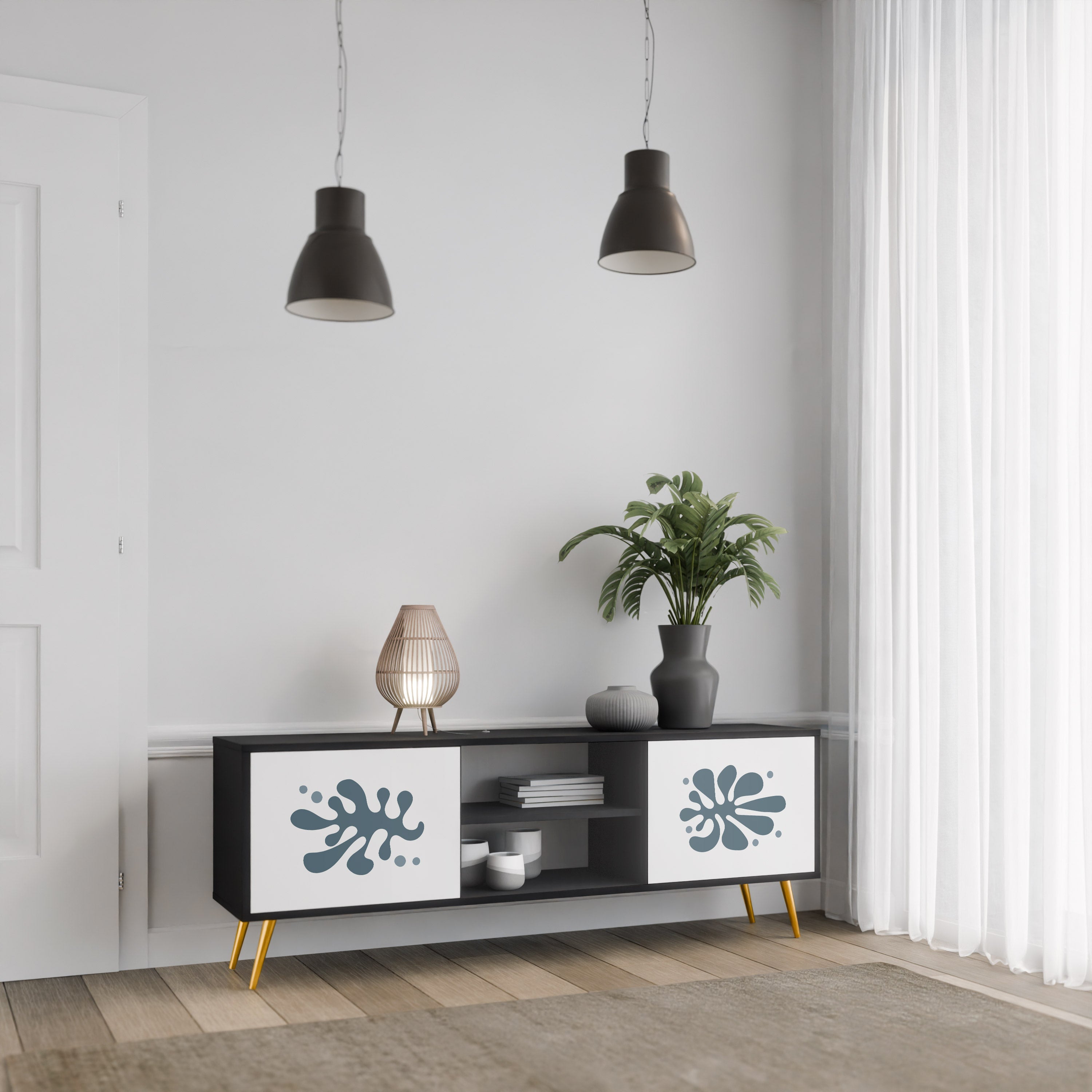 WONDERLAND VEGETATION TV-Lowboard mit 2 Türen in Schwarz