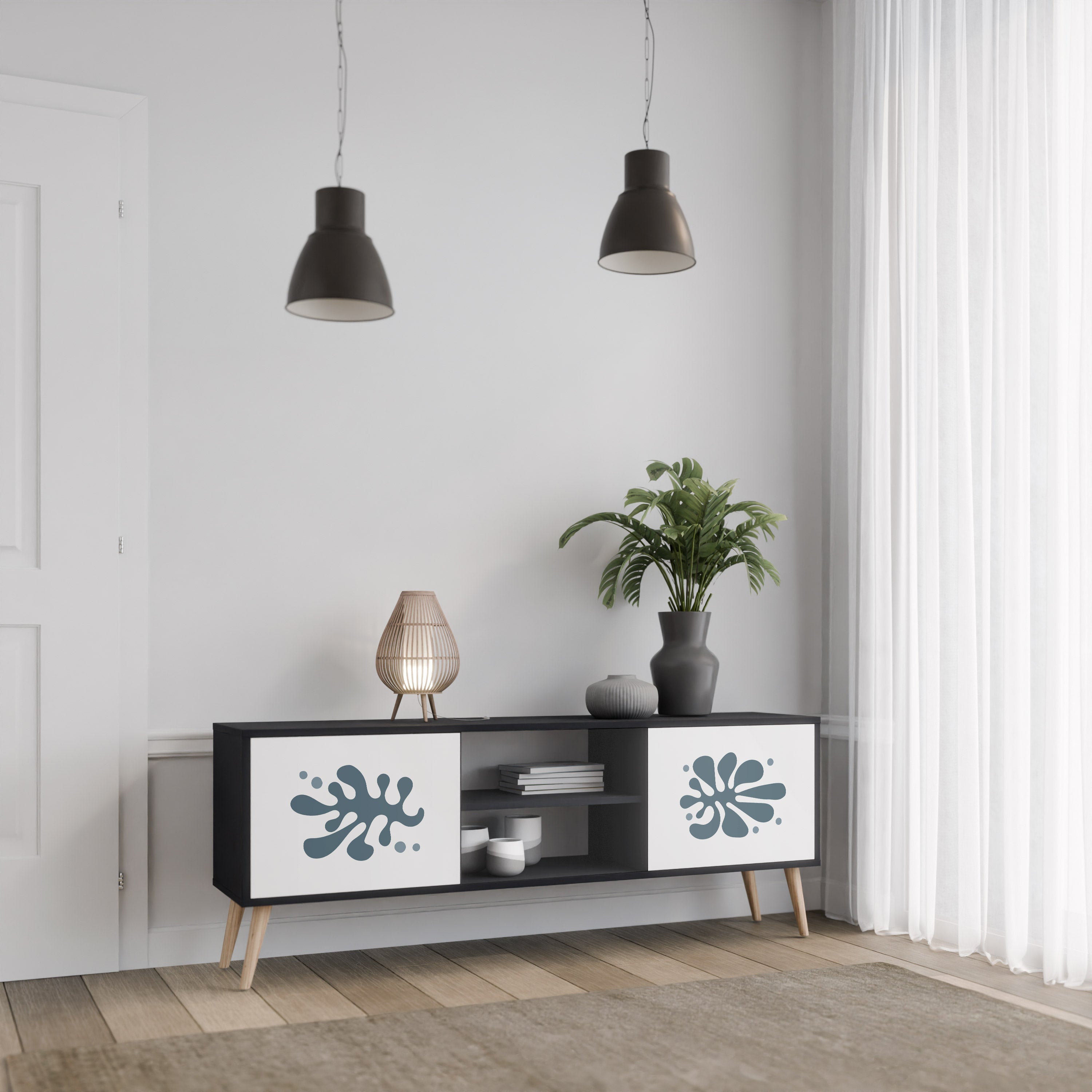 WONDERLAND VEGETATION TV-Lowboard mit 2 Türen in Schwarz