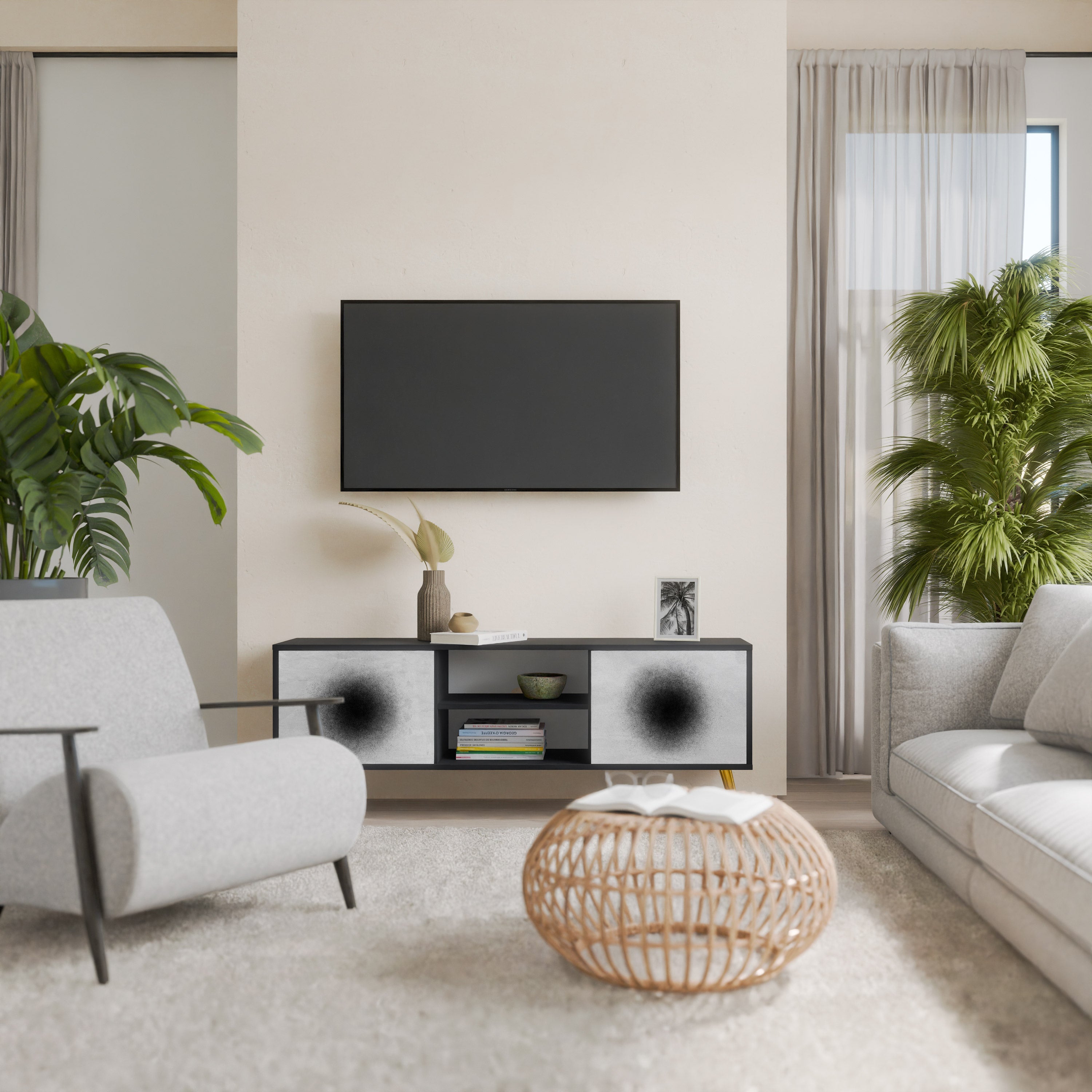 BLACK HOLE TV-Lowboard mit 2 Türen in Schwarz