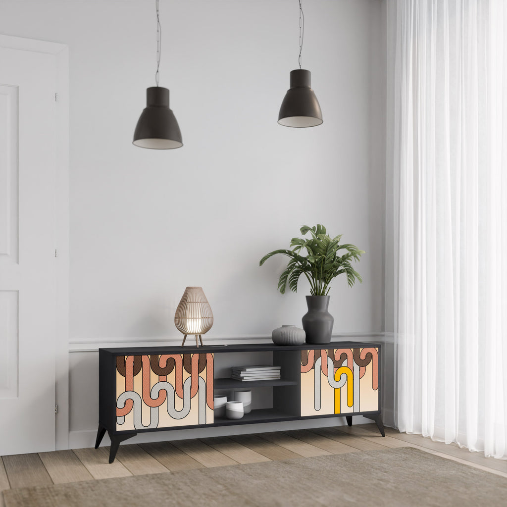 COLORFUL STRINGS TV-Lowboard mit 2 Türen in Schwarz