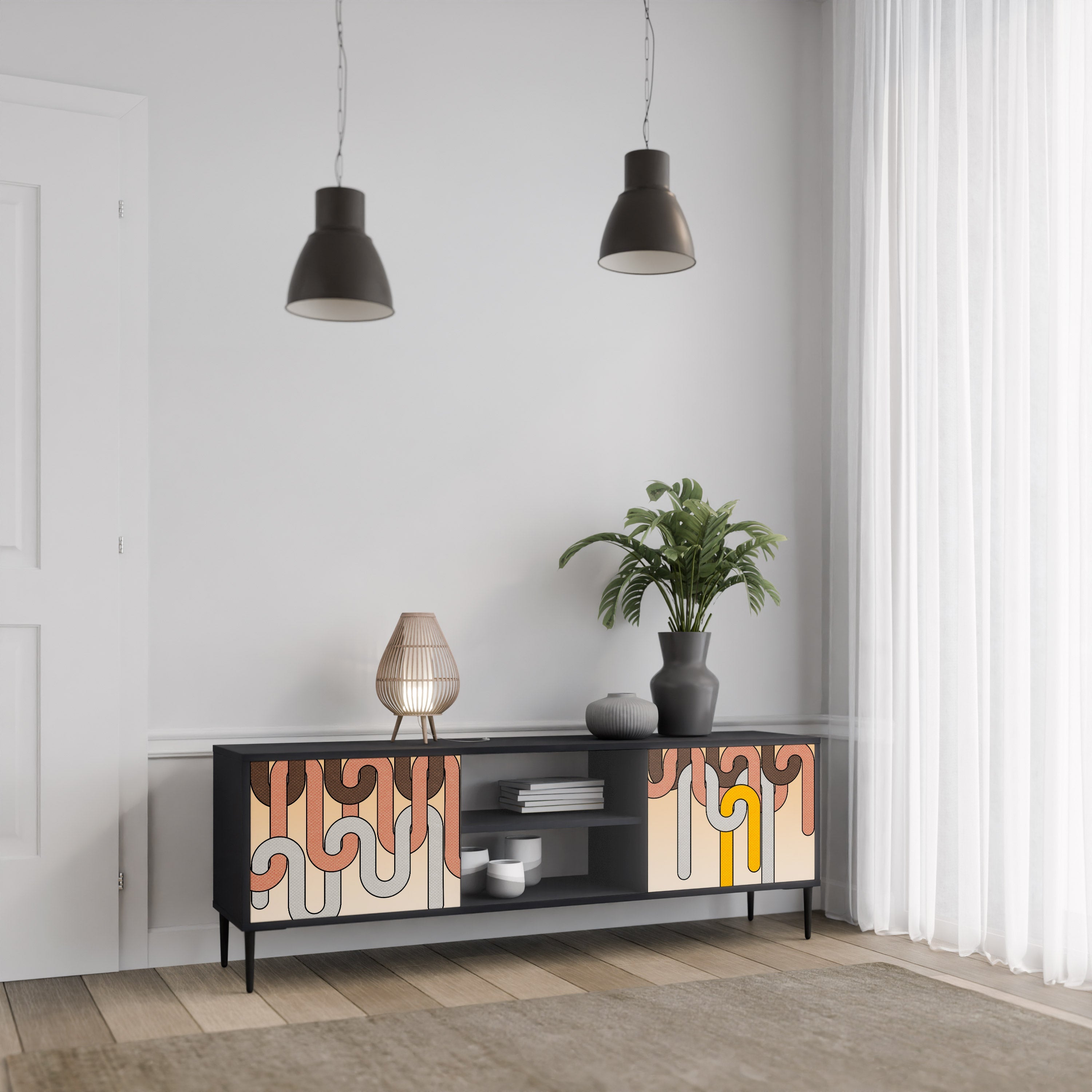 COLORFUL STRINGS TV-Lowboard mit 2 Türen in Schwarz