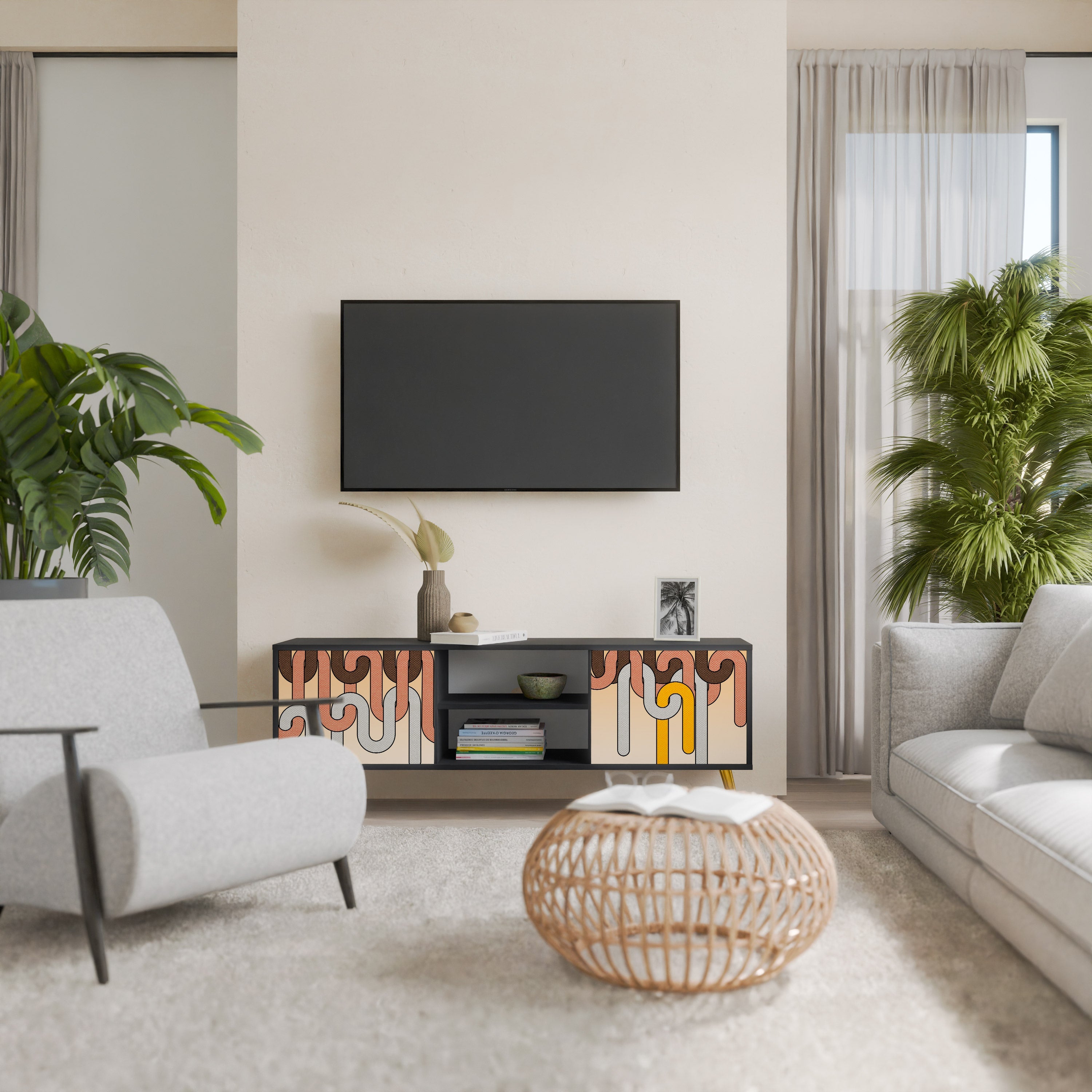 COLORFUL STRINGS TV-Lowboard mit 2 Türen in Schwarz