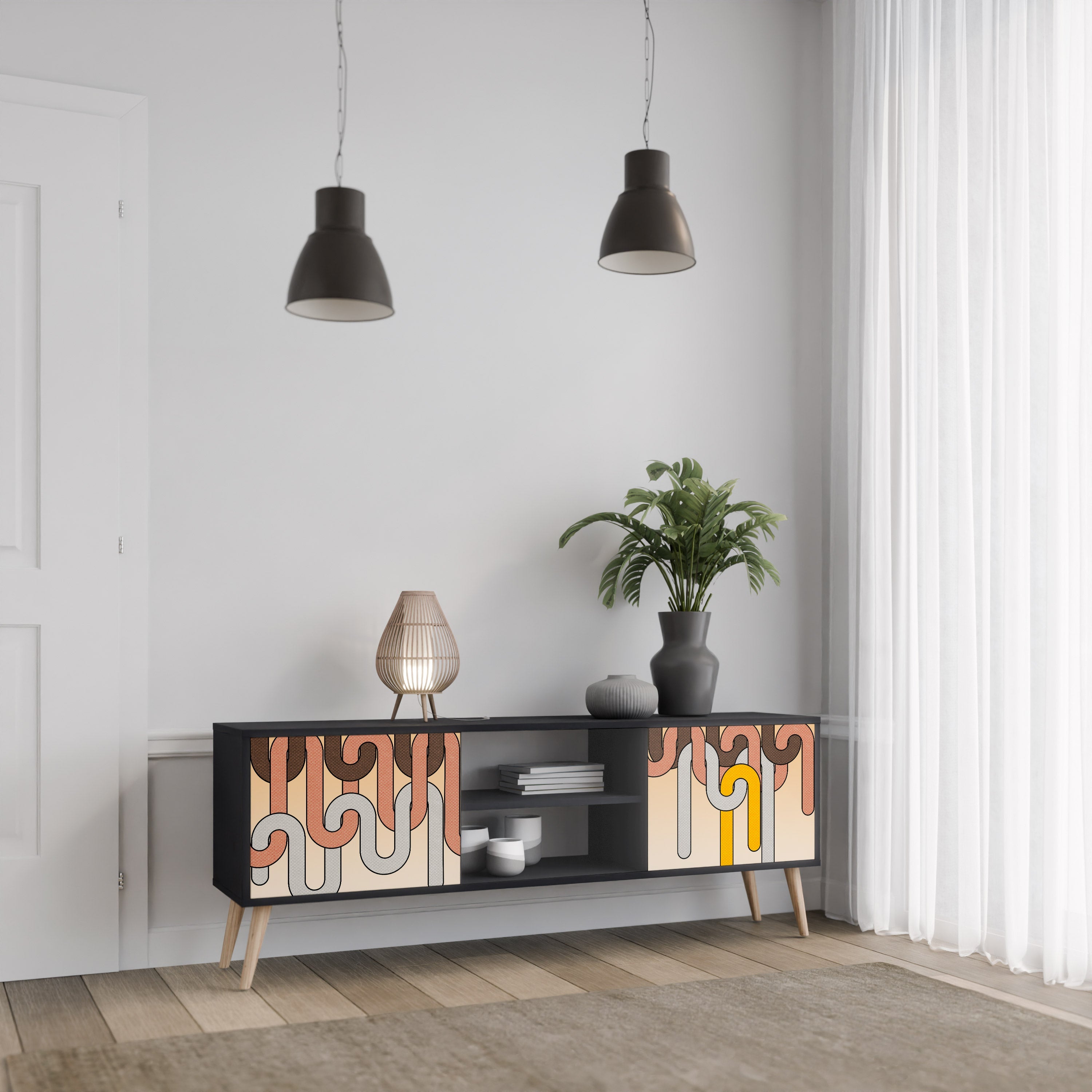 COLORFUL STRINGS TV-Lowboard mit 2 Türen in Schwarz