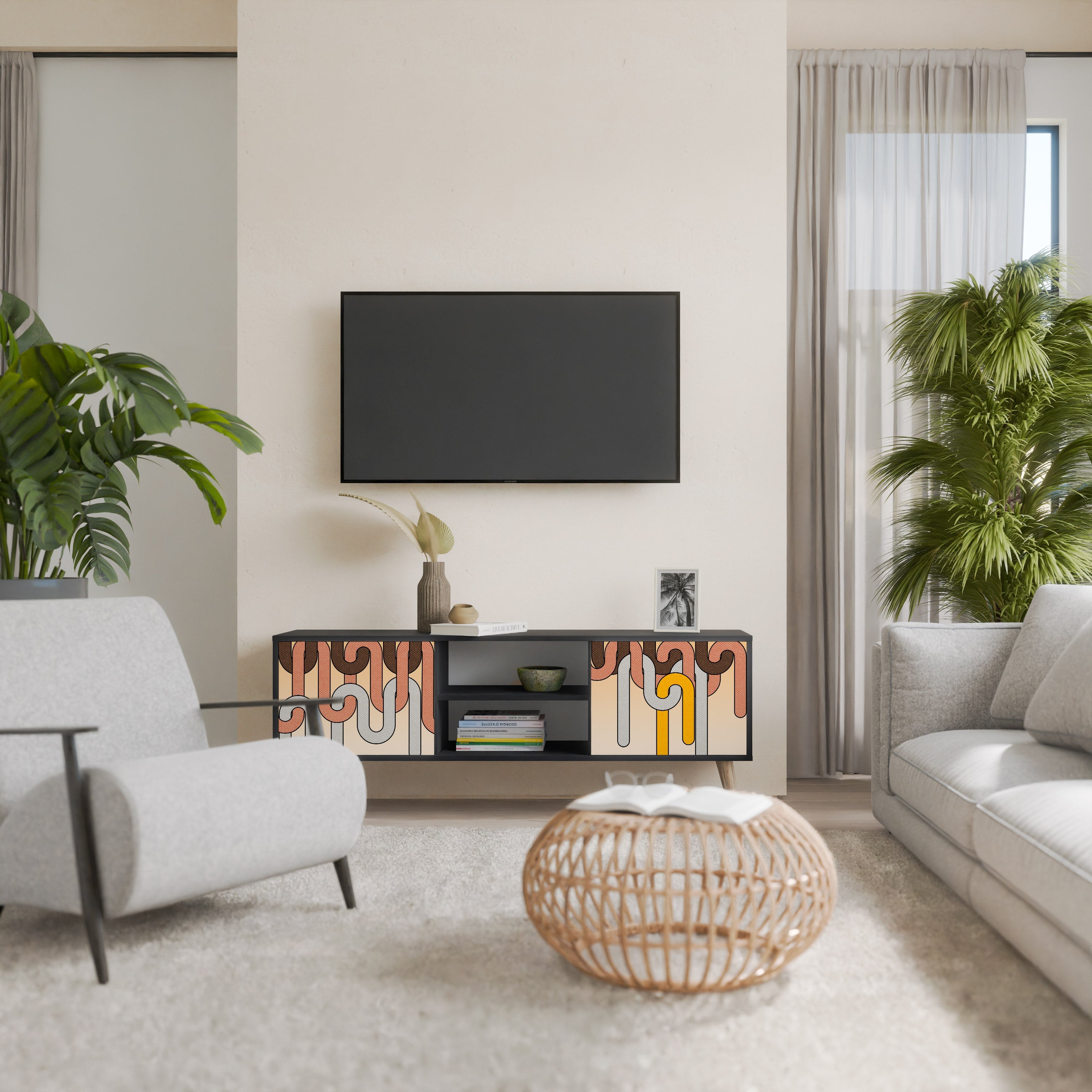 COLORFUL STRINGS TV-Lowboard mit 2 Türen in Schwarz