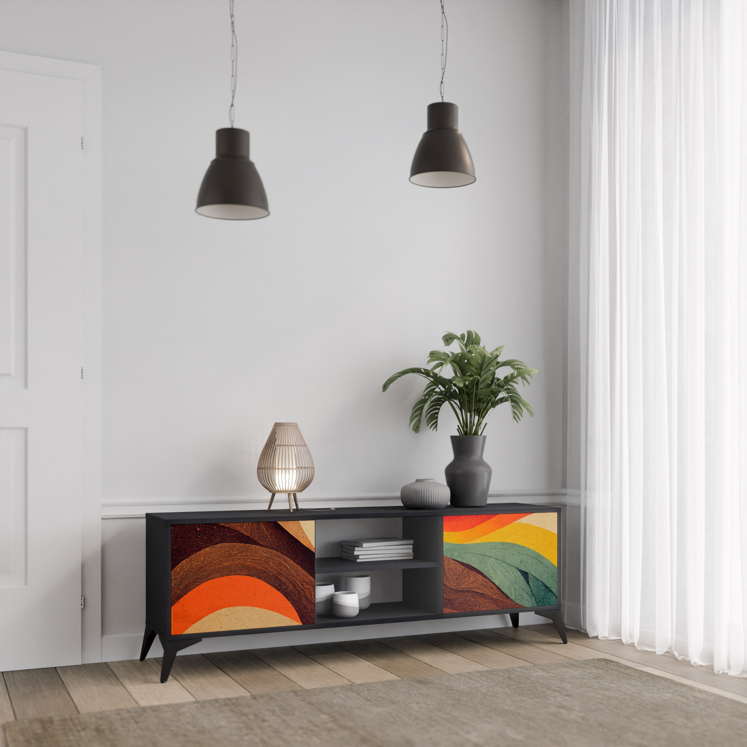 COLORFUL STRANDS TV-Lowboard mit 2 Türen in Schwarz