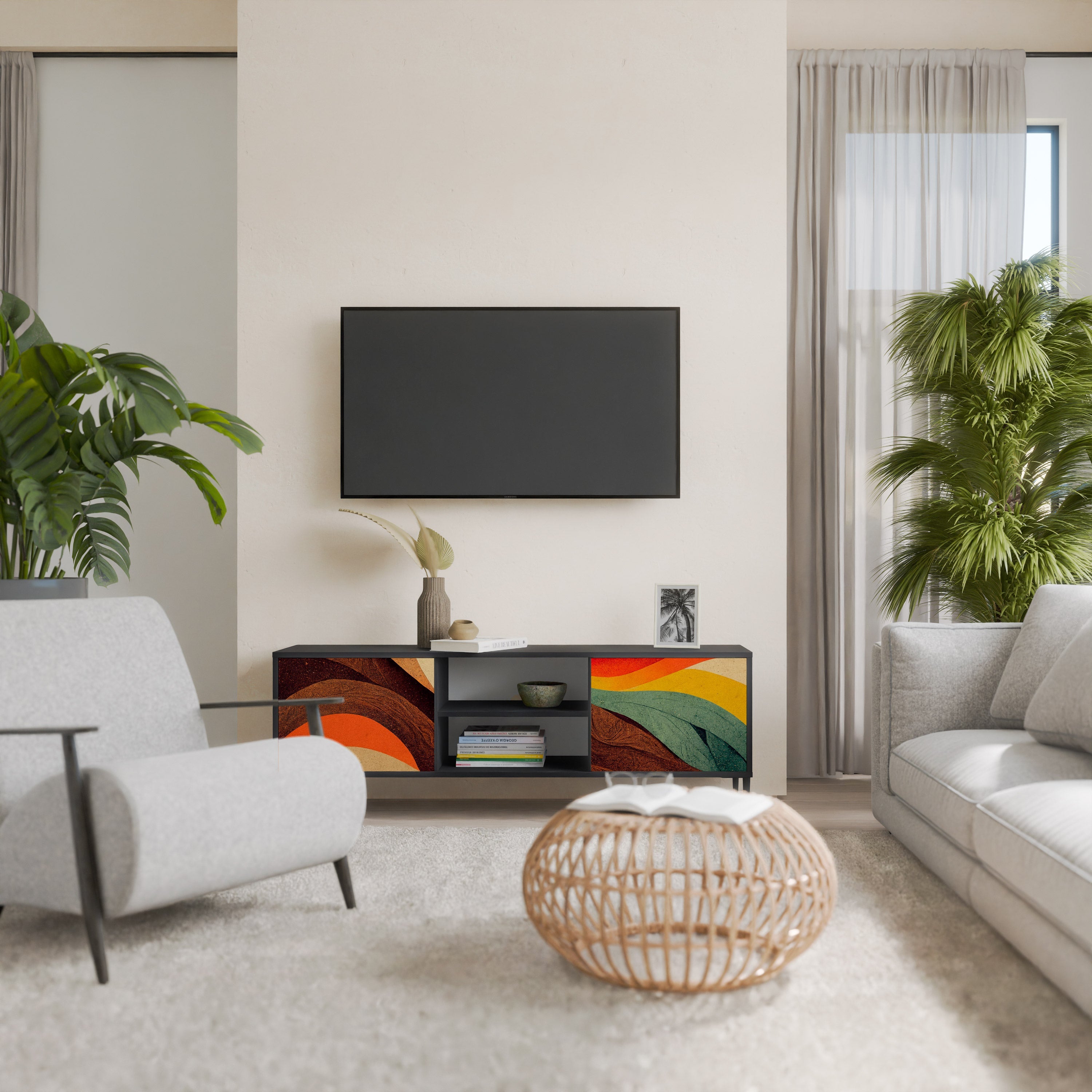 COLORFUL STRANDS TV-Lowboard mit 2 Türen in Schwarz
