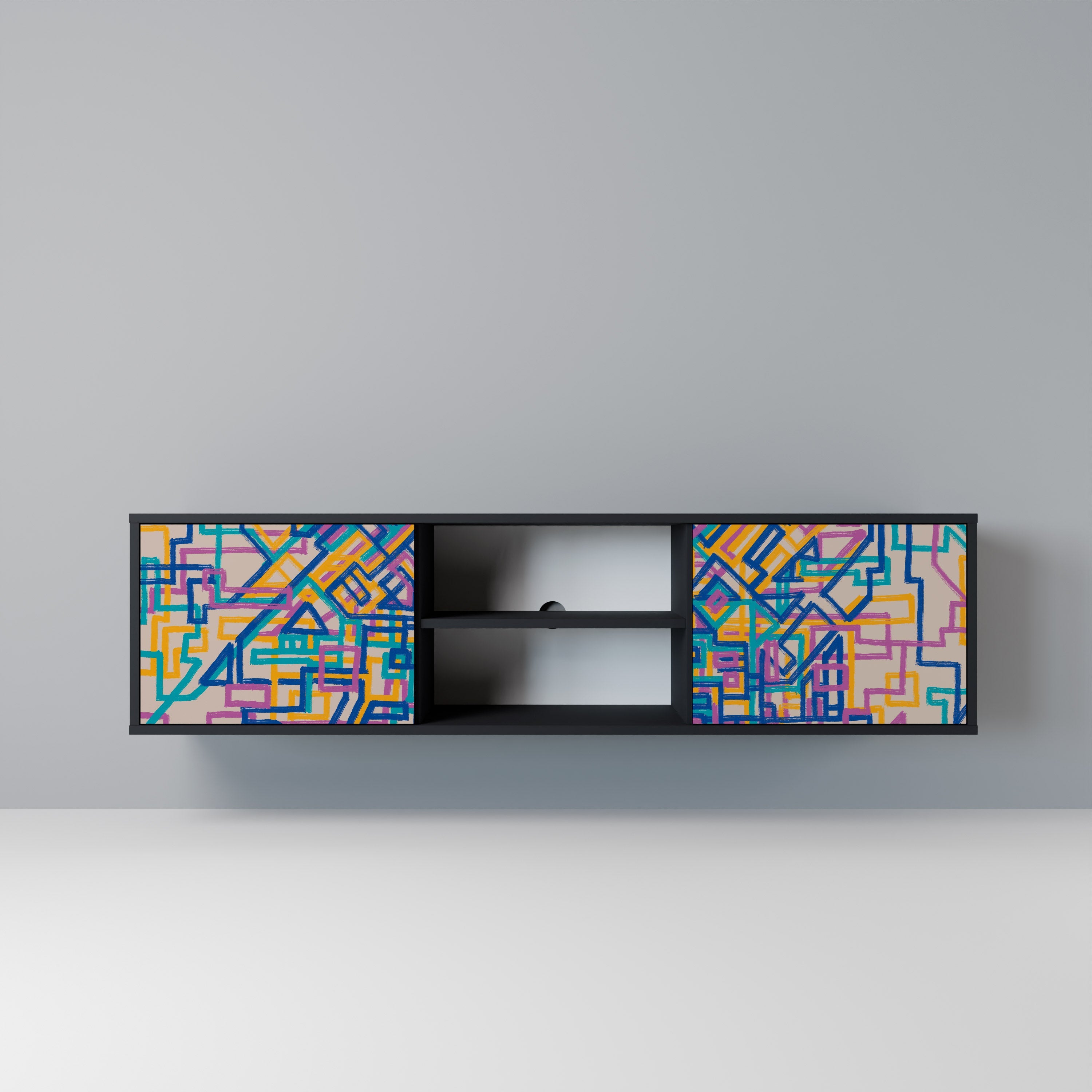 MEMORIES MAP TV-Lowboard mit 2 Türen in Schwarz