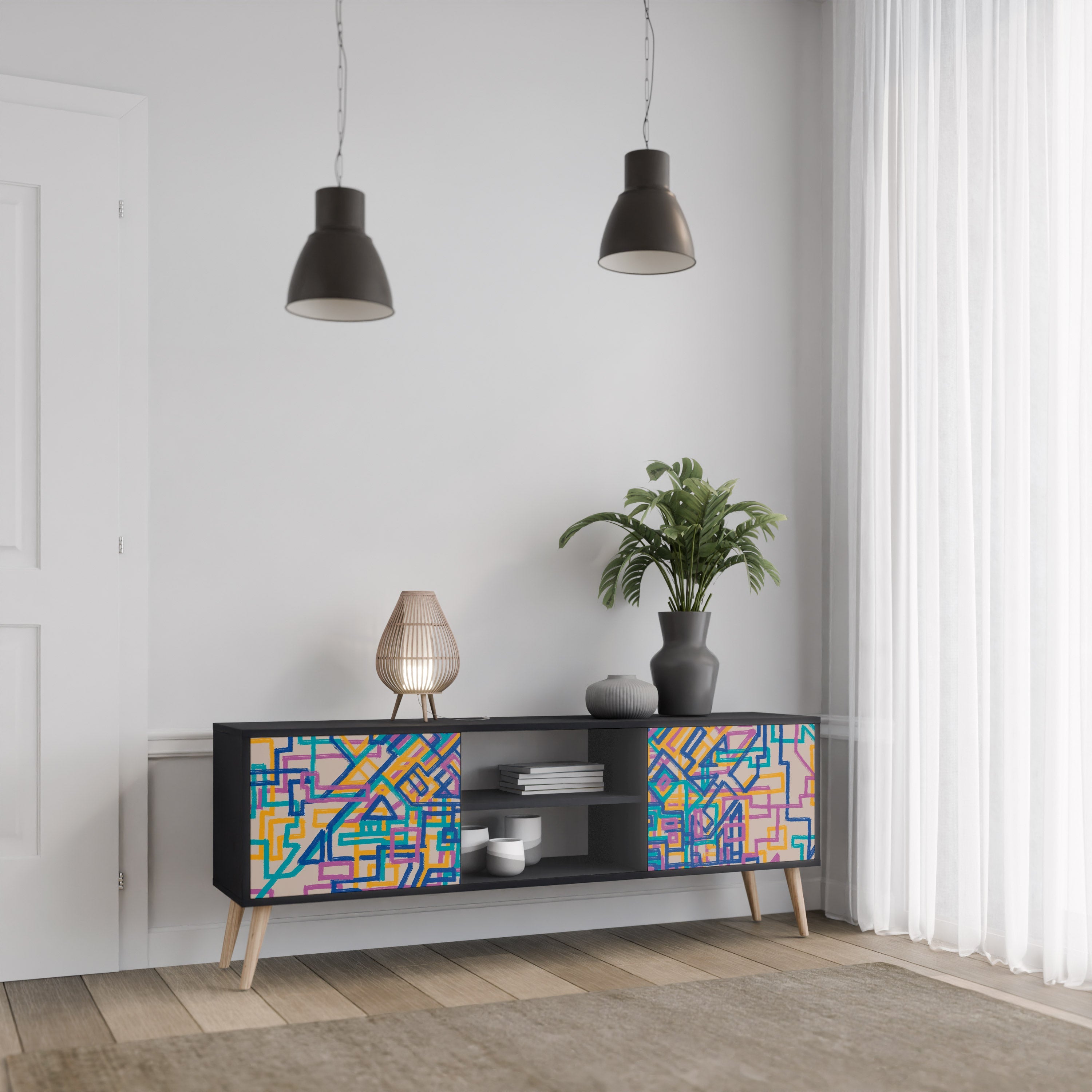 MEMORIES MAP TV-Lowboard mit 2 Türen in Schwarz