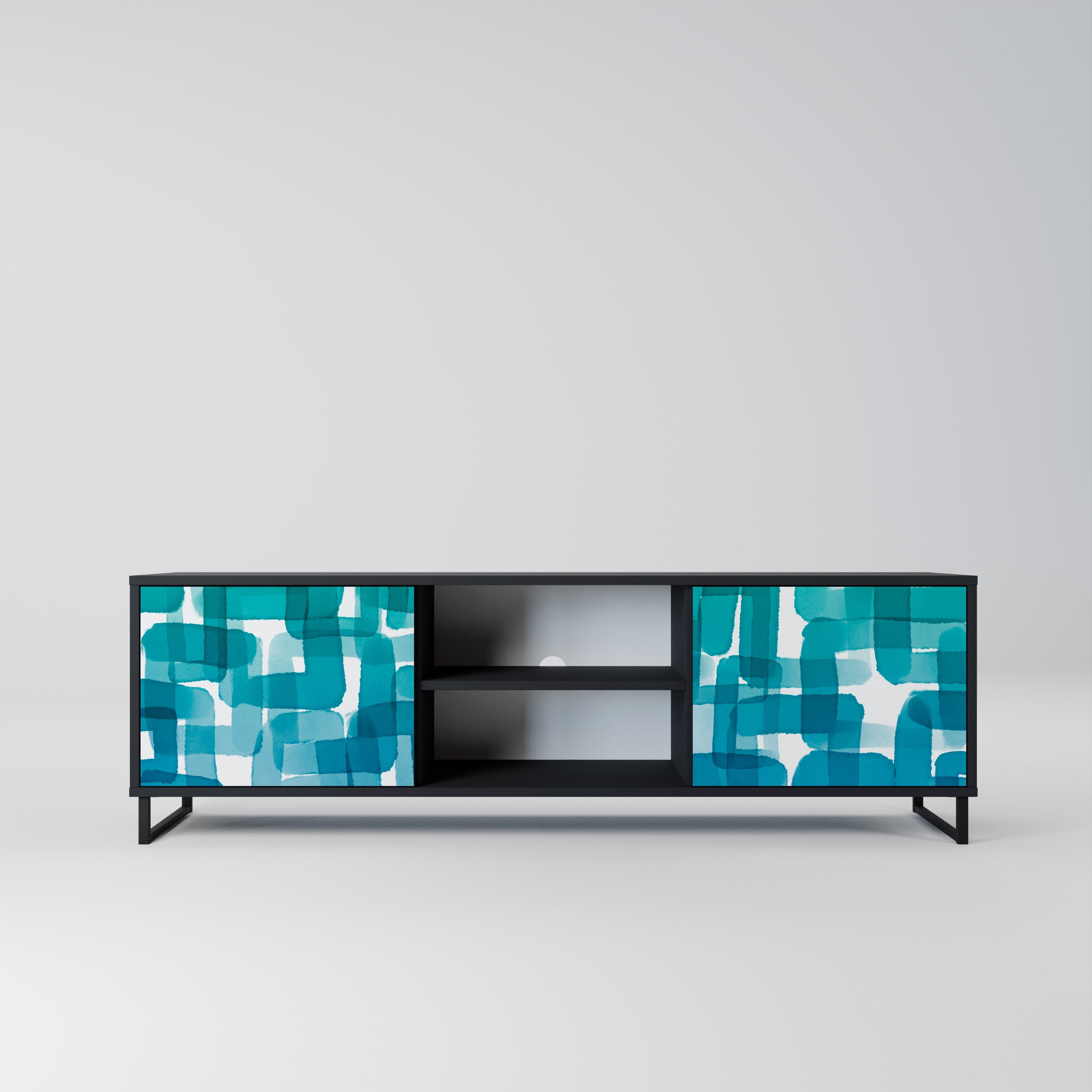 TURQUOISE RECTANGLES TV-Lowboard mit 2 Türen in Schwarz