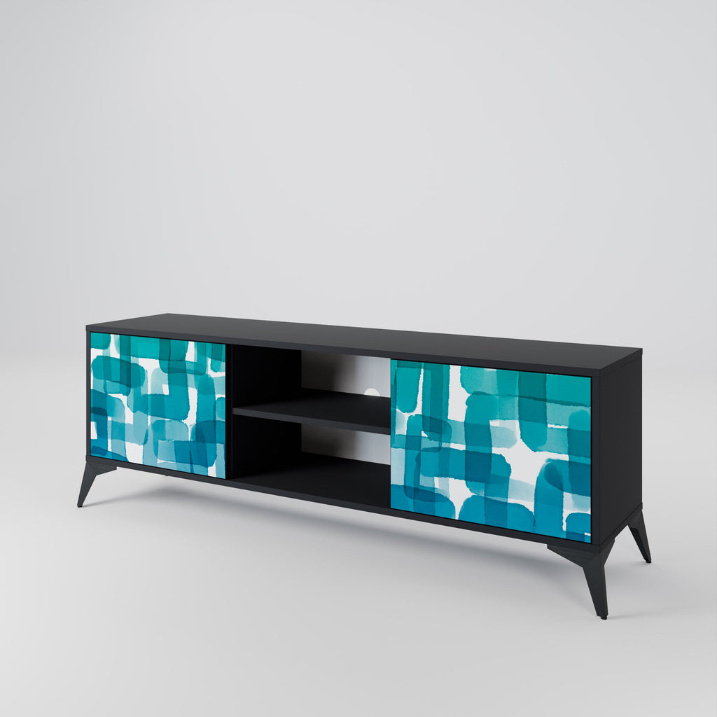 TURQUOISE RECTANGLES TV-Lowboard mit 2 Türen in Schwarz