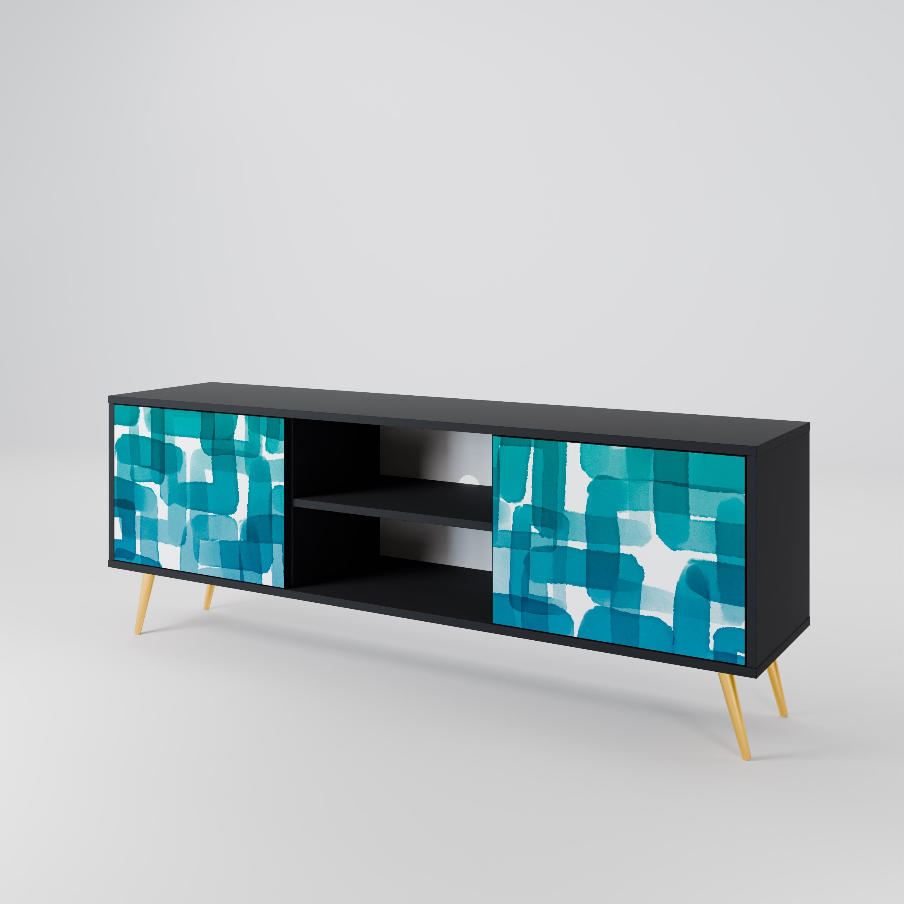 TURQUOISE RECTANGLES TV-Lowboard mit 2 Türen in Schwarz