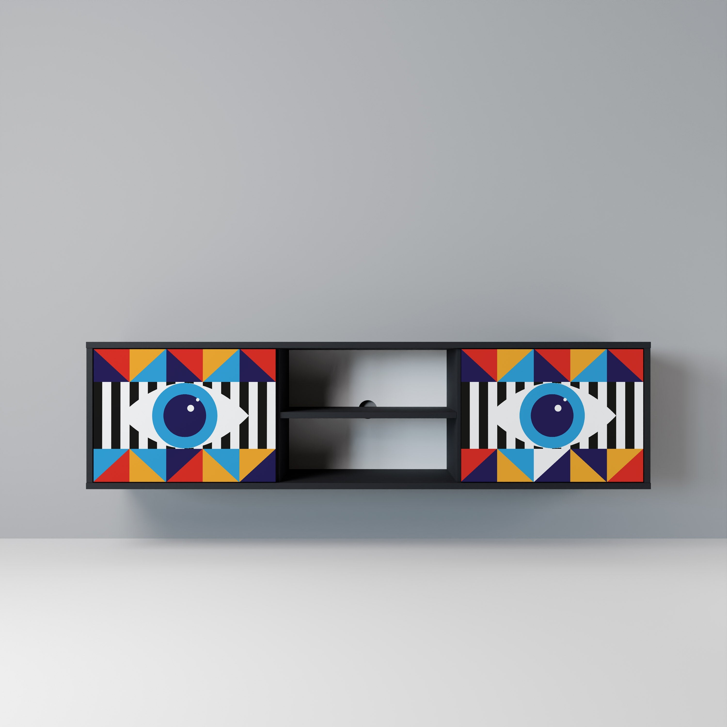 ABSTRACTION AND GEOMETRY 2-Door TV Stand in Black Finish