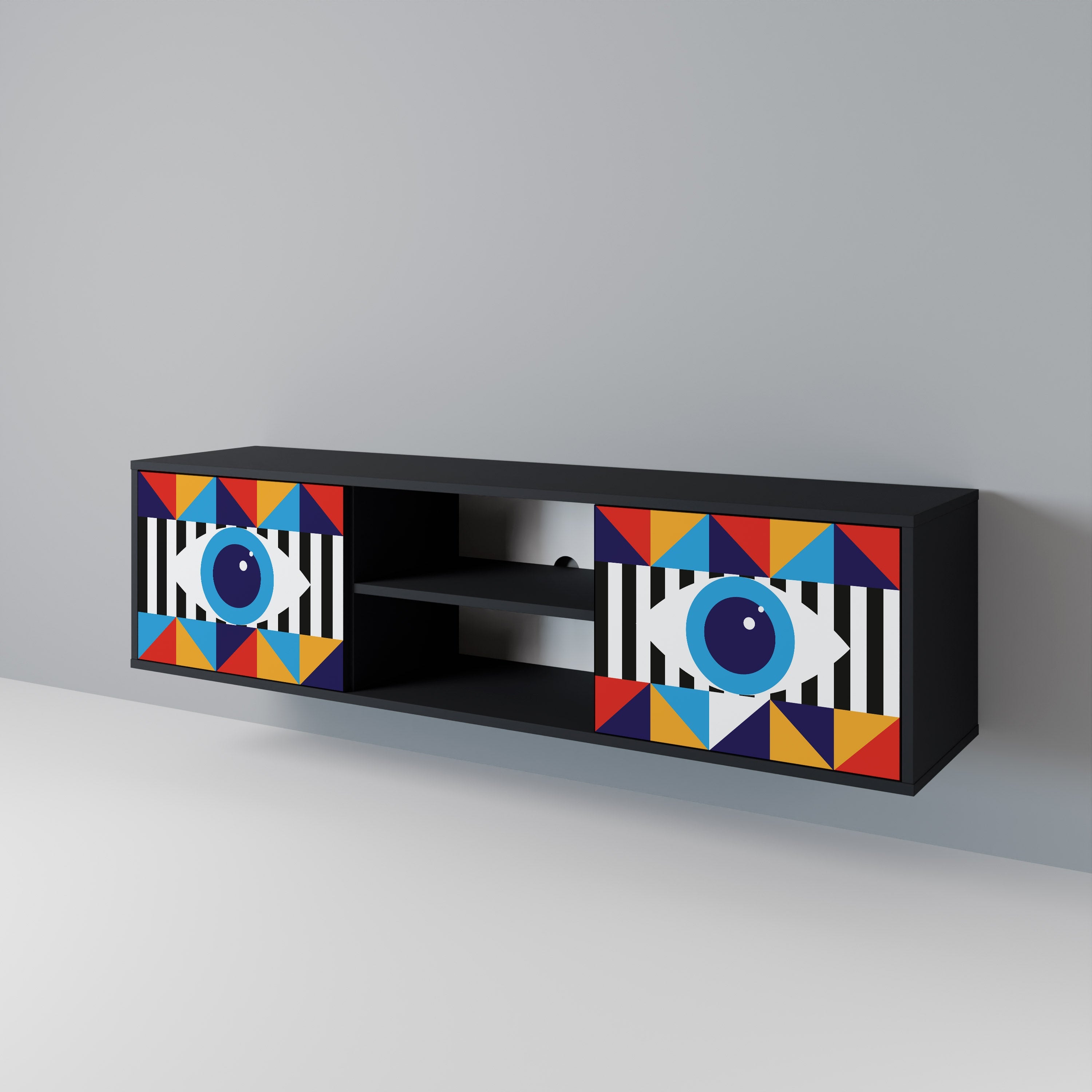 ABSTRACTION AND GEOMETRY 2-Door TV Stand in Black Finish