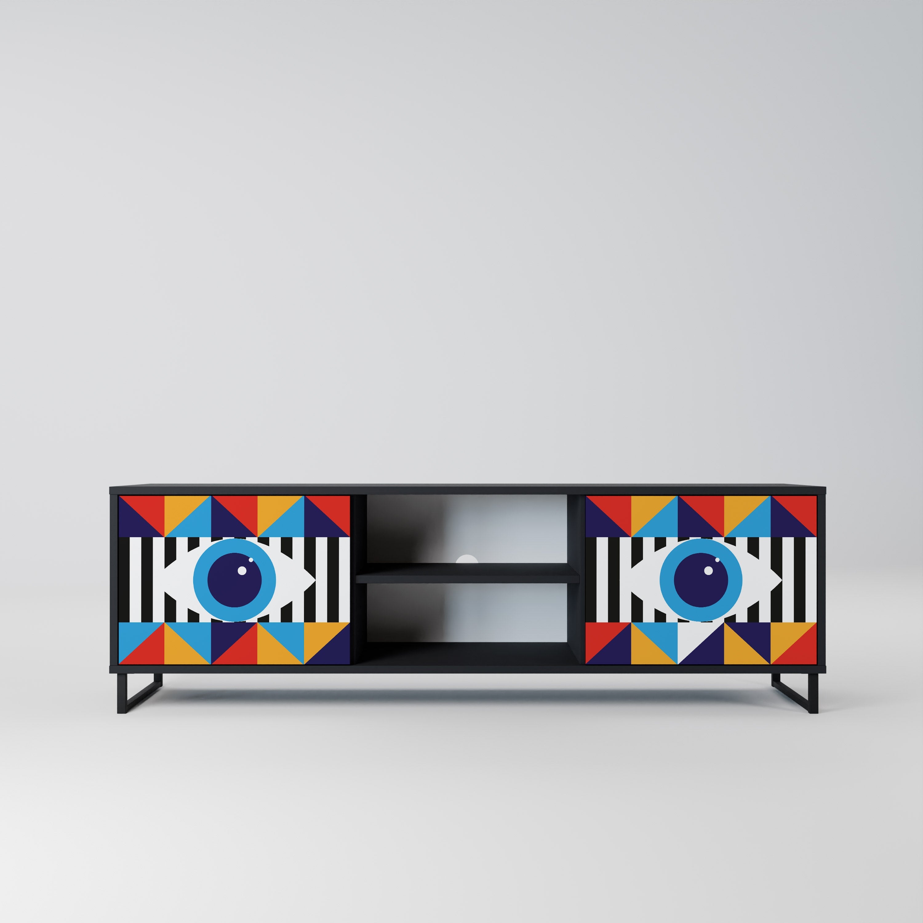 ABSTRACTION AND GEOMETRY 2-Door TV Stand in Black Finish