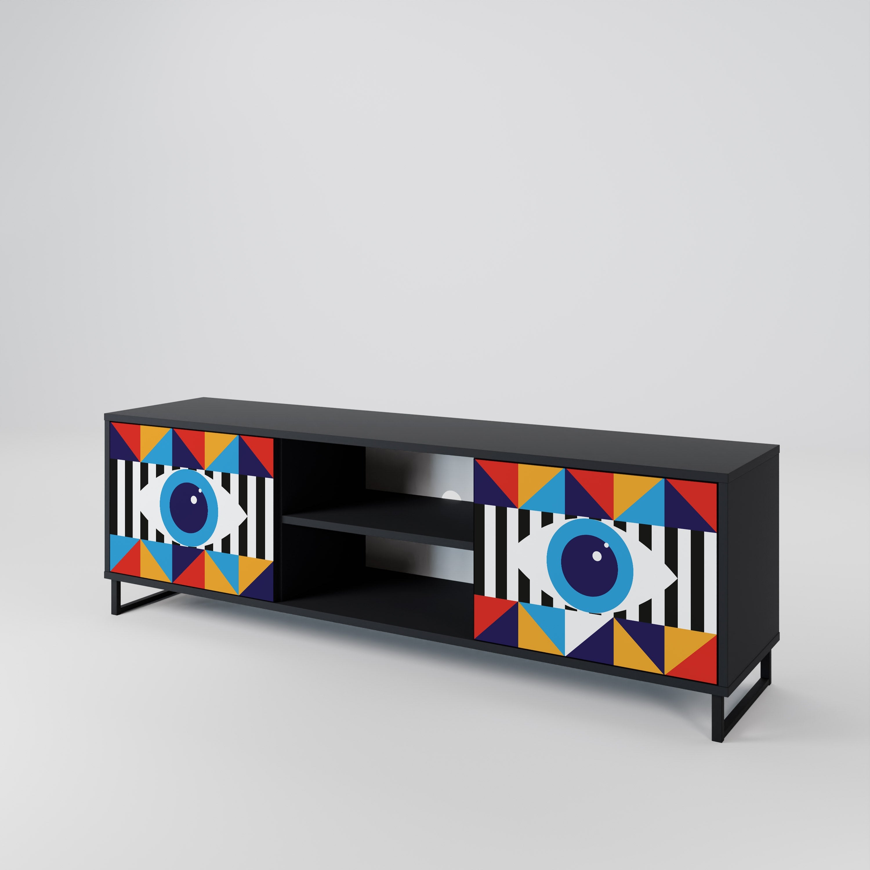 ABSTRACTION AND GEOMETRY 2-Door TV Stand in Black Finish