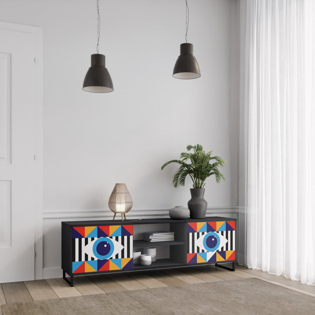 ABSTRACTION AND GEOMETRY 2-Door TV Stand in Black Finish