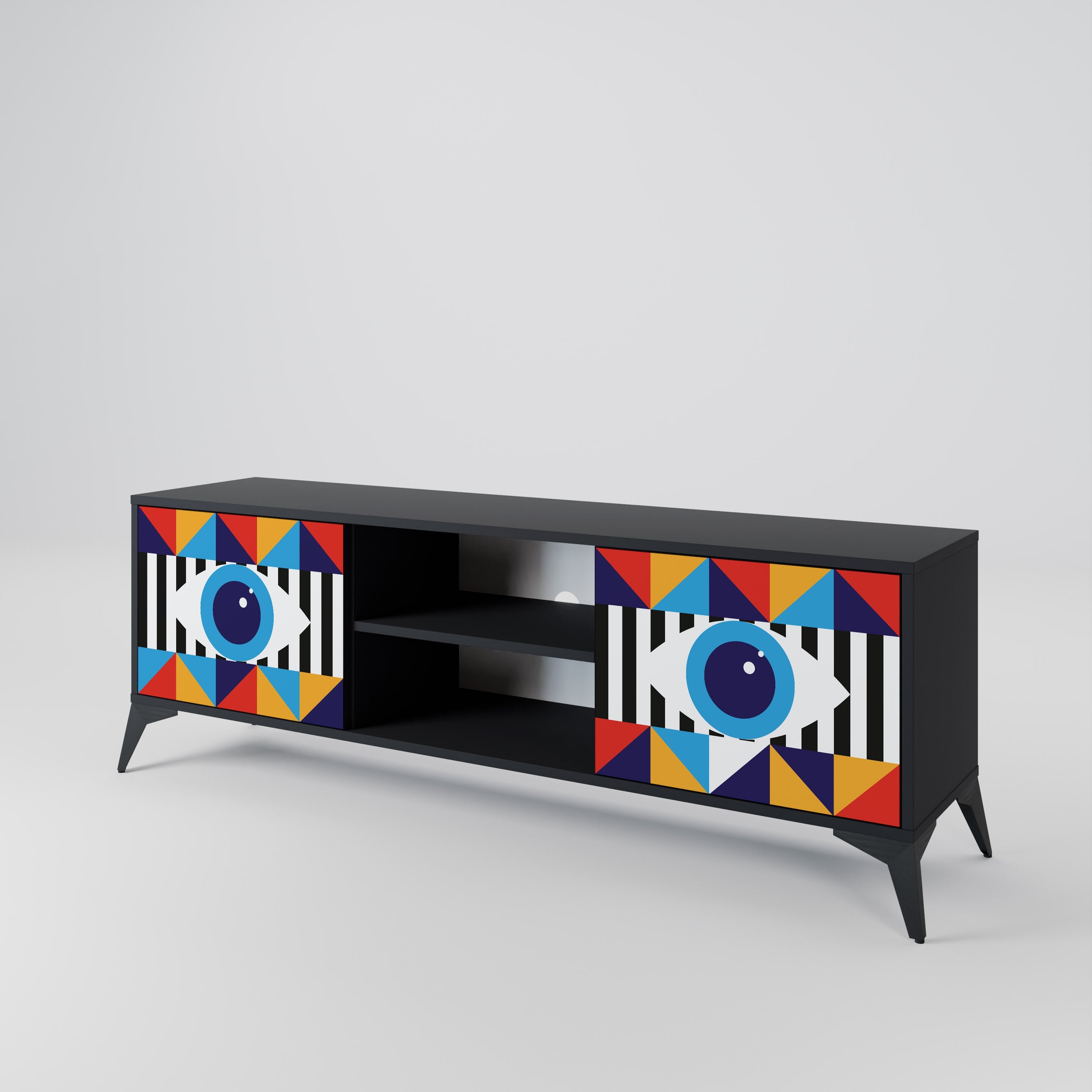 ABSTRACTION AND GEOMETRY 2-Door TV Stand in Black Finish