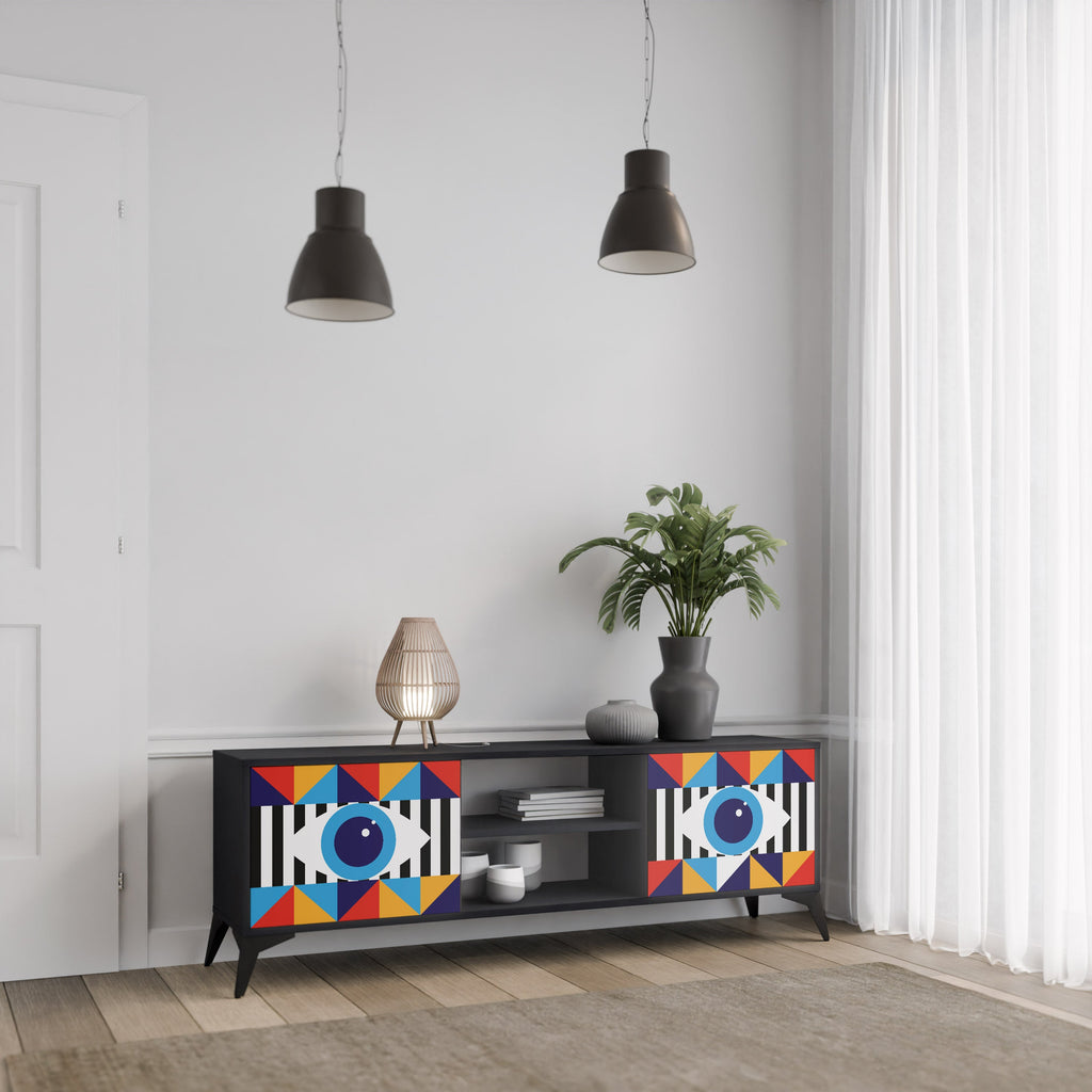 ABSTRACTION AND GEOMETRY 2-Door TV Stand in Black Finish