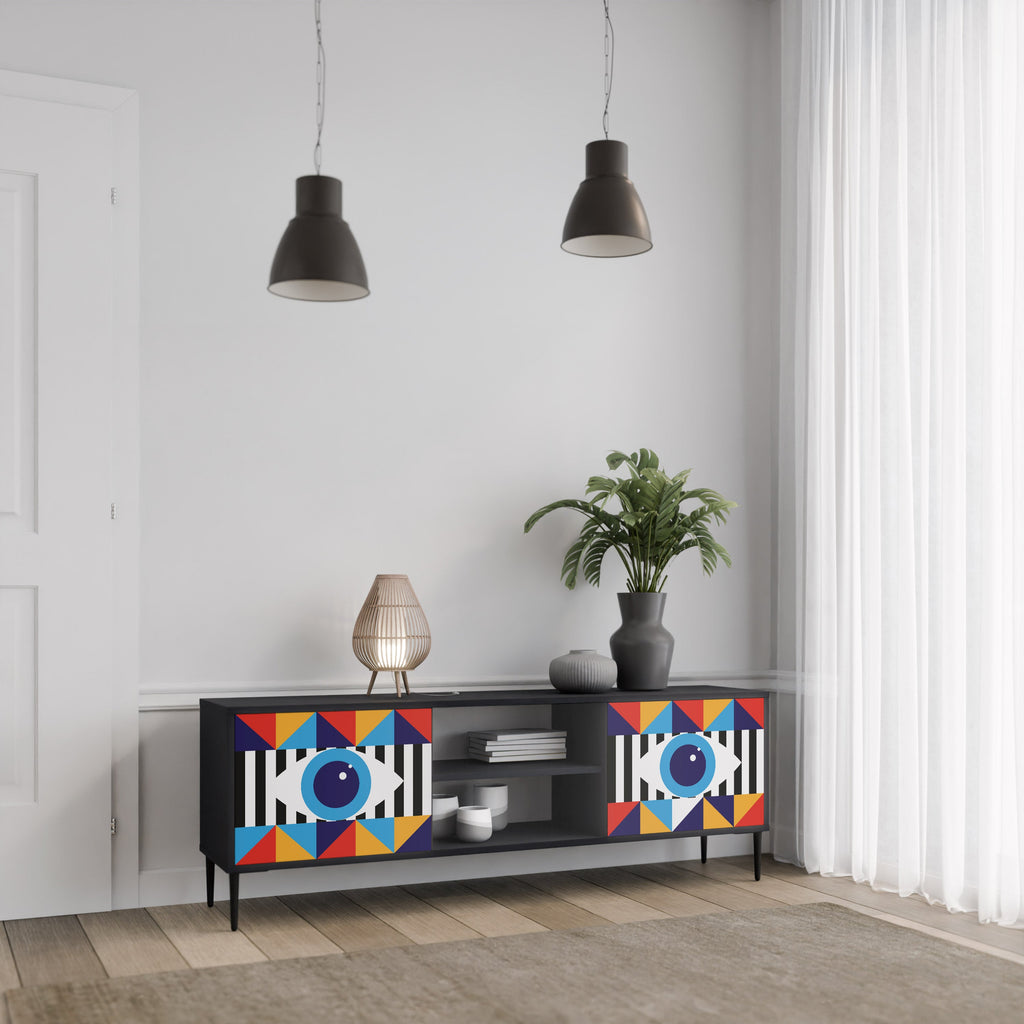 ABSTRACTION AND GEOMETRY 2-Door TV Stand in Black Finish