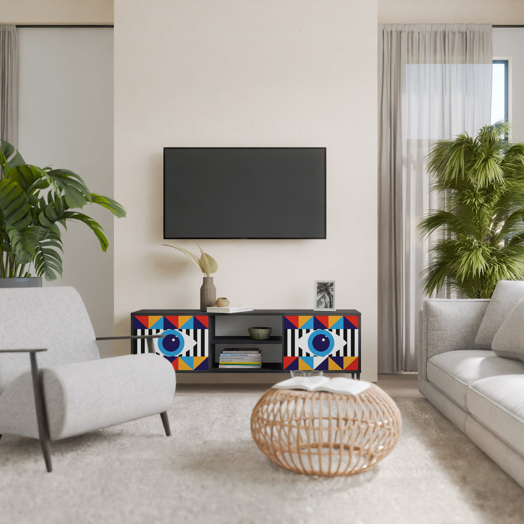 ABSTRACTION AND GEOMETRY 2-Door TV Stand in Black Finish