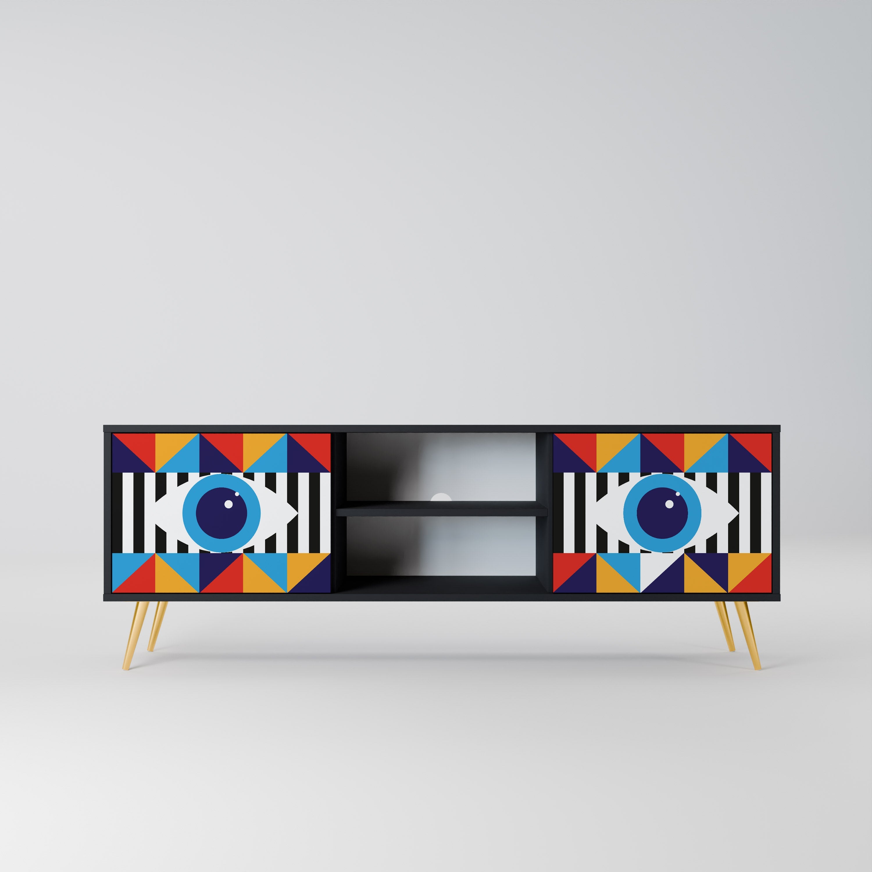 ABSTRACTION AND GEOMETRY 2-Door TV Stand in Black Finish