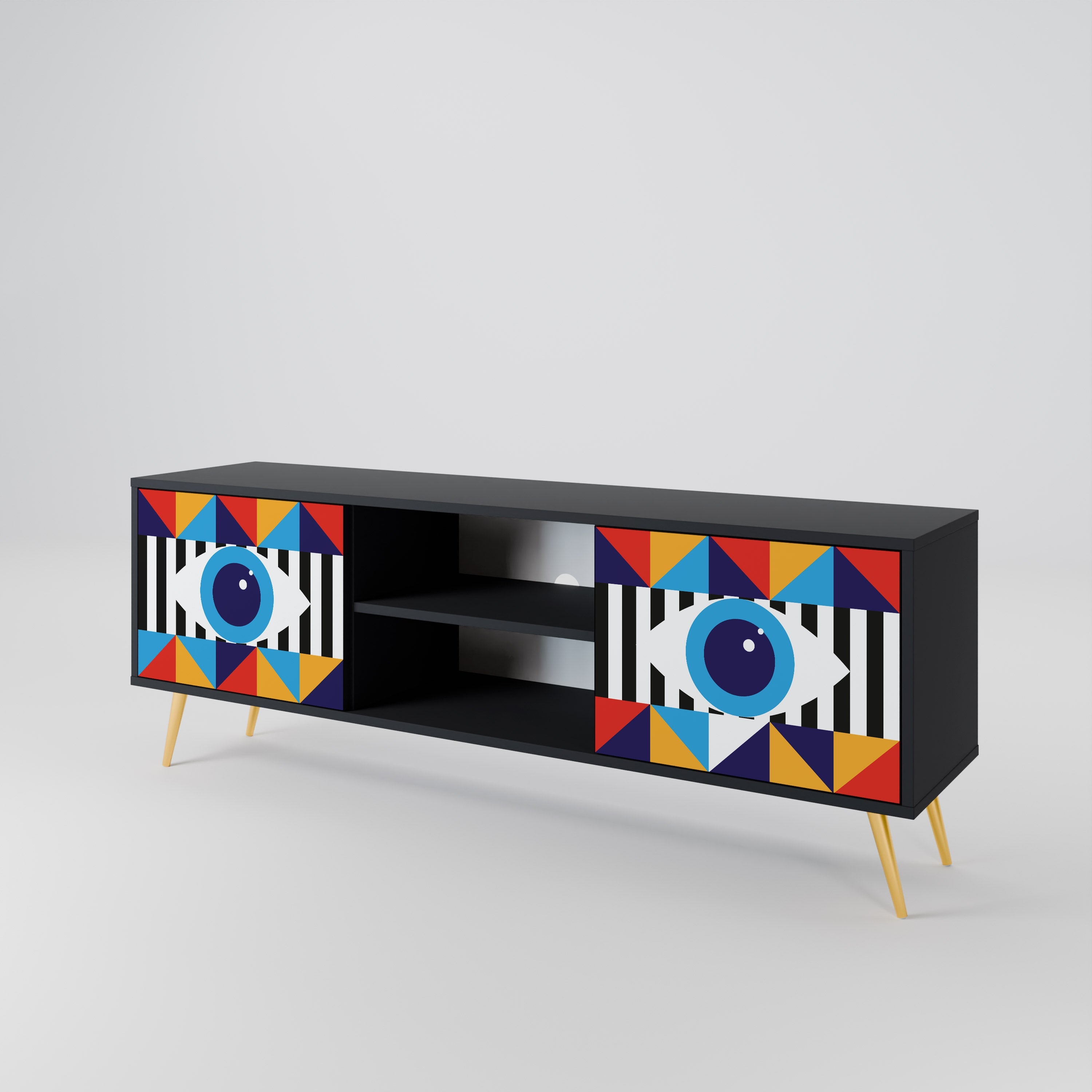 ABSTRACTION AND GEOMETRY 2-Door TV Stand in Black Finish