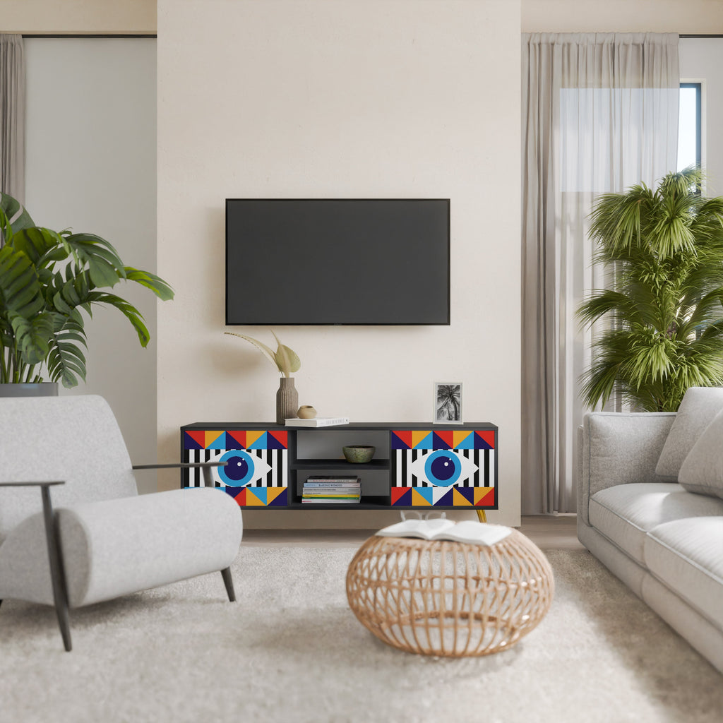 ABSTRACTION AND GEOMETRY 2-Door TV Stand in Black Finish