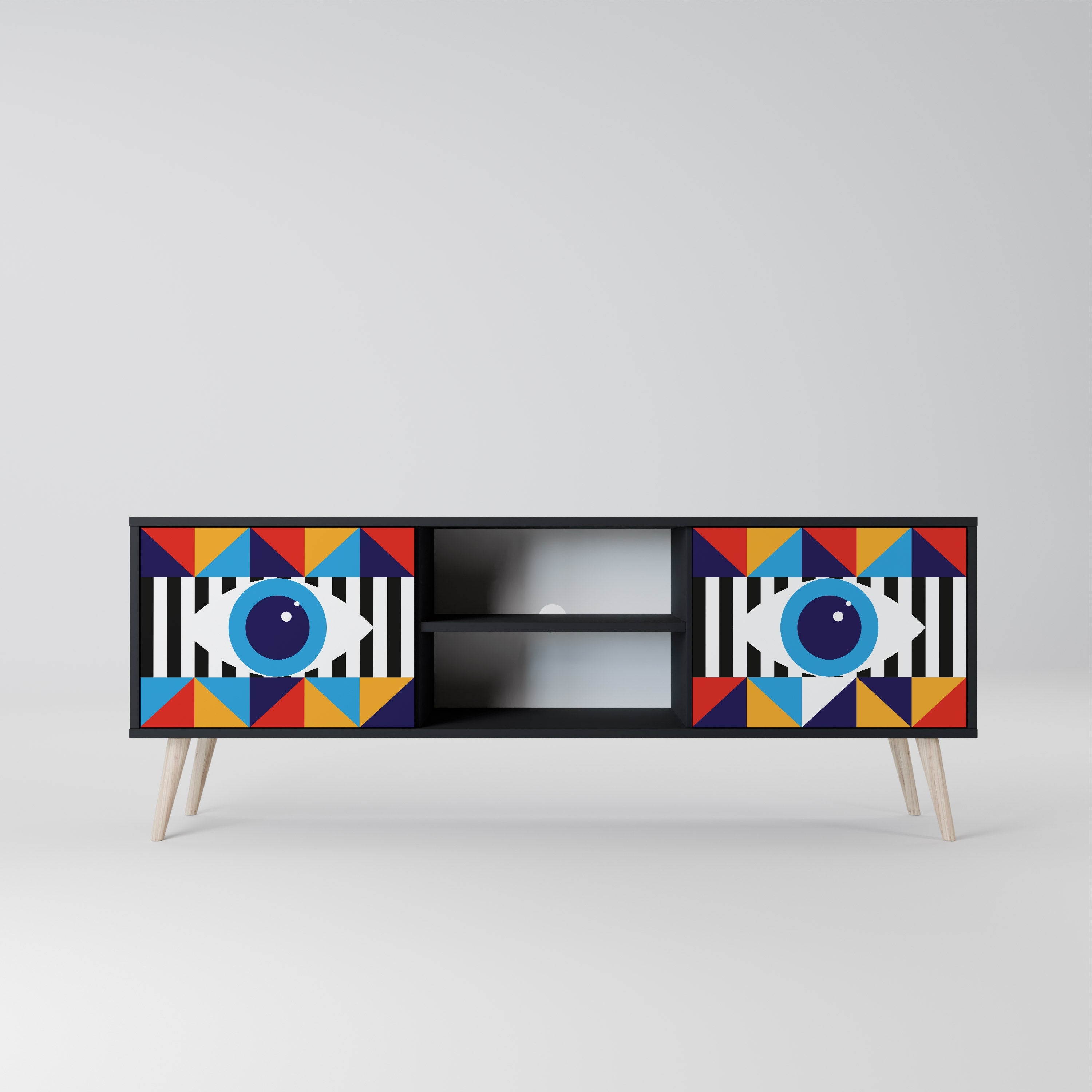 ABSTRACTION AND GEOMETRY 2-Door TV Stand in Black Finish