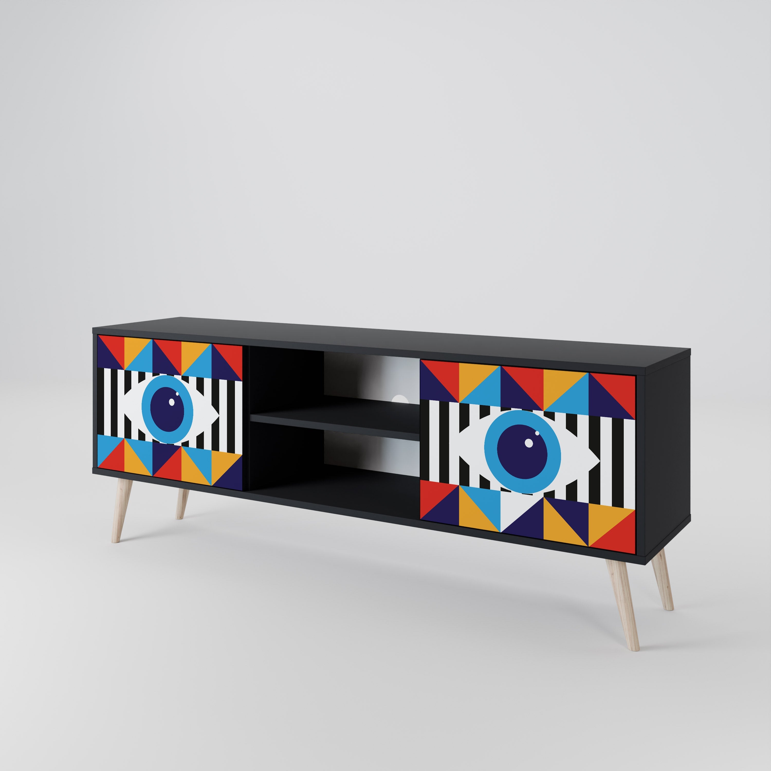 ABSTRACTION AND GEOMETRY 2-Door TV Stand in Black Finish