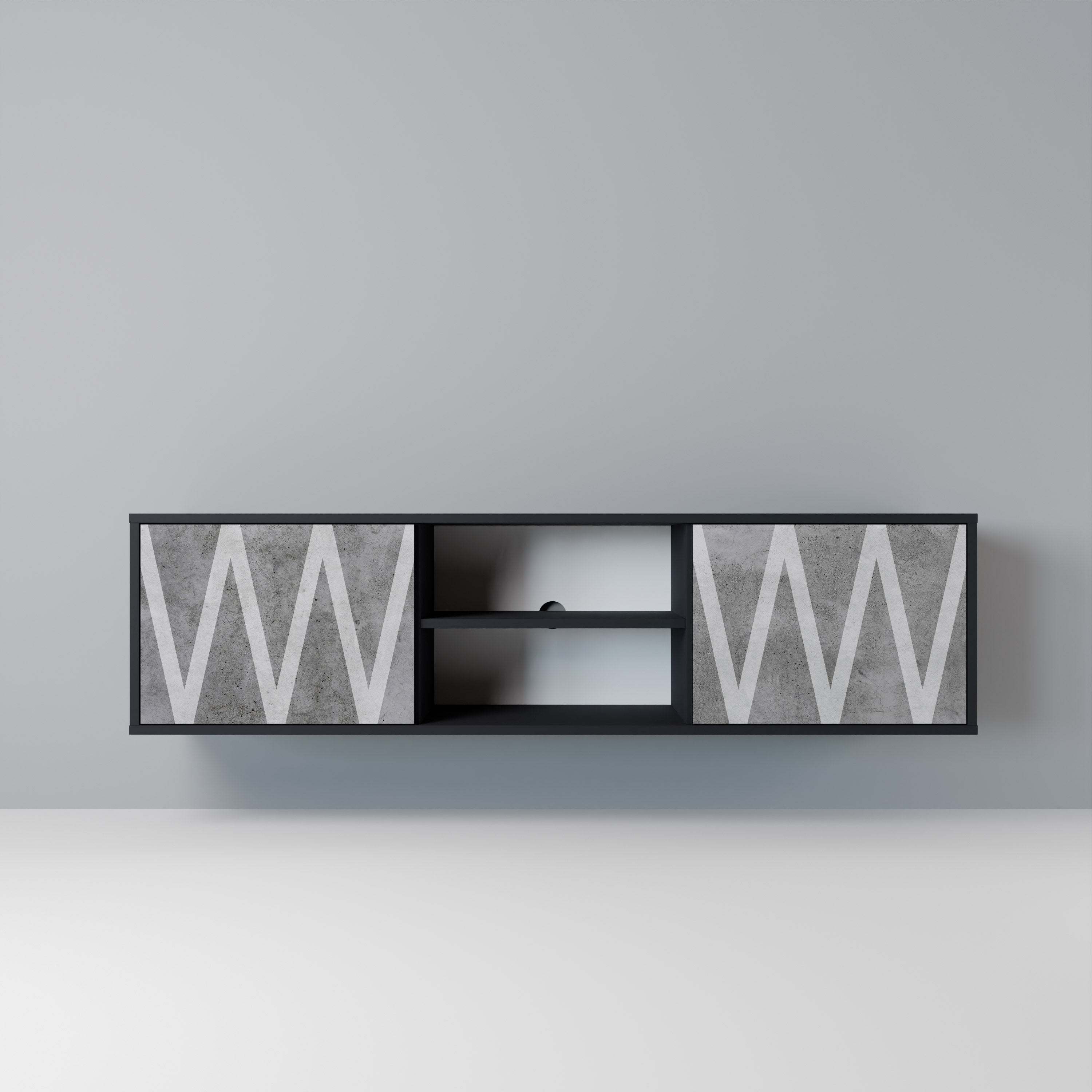 SOLID ZIG ZAG TV-Lowboard mit 2 Türen in Schwarz