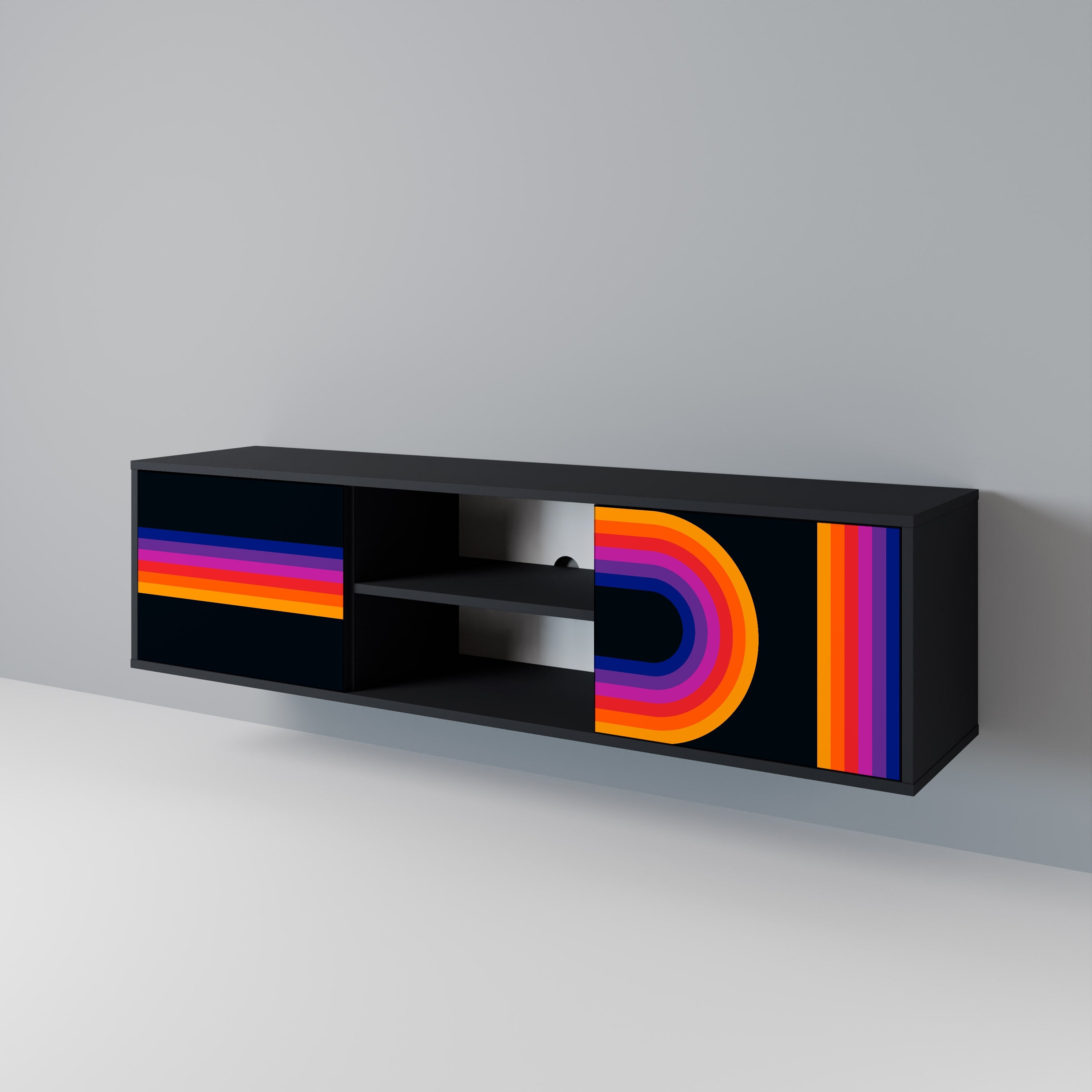 BLINDED BY THE LIGHTS TV-Lowboard mit 2 Türen in Schwarz