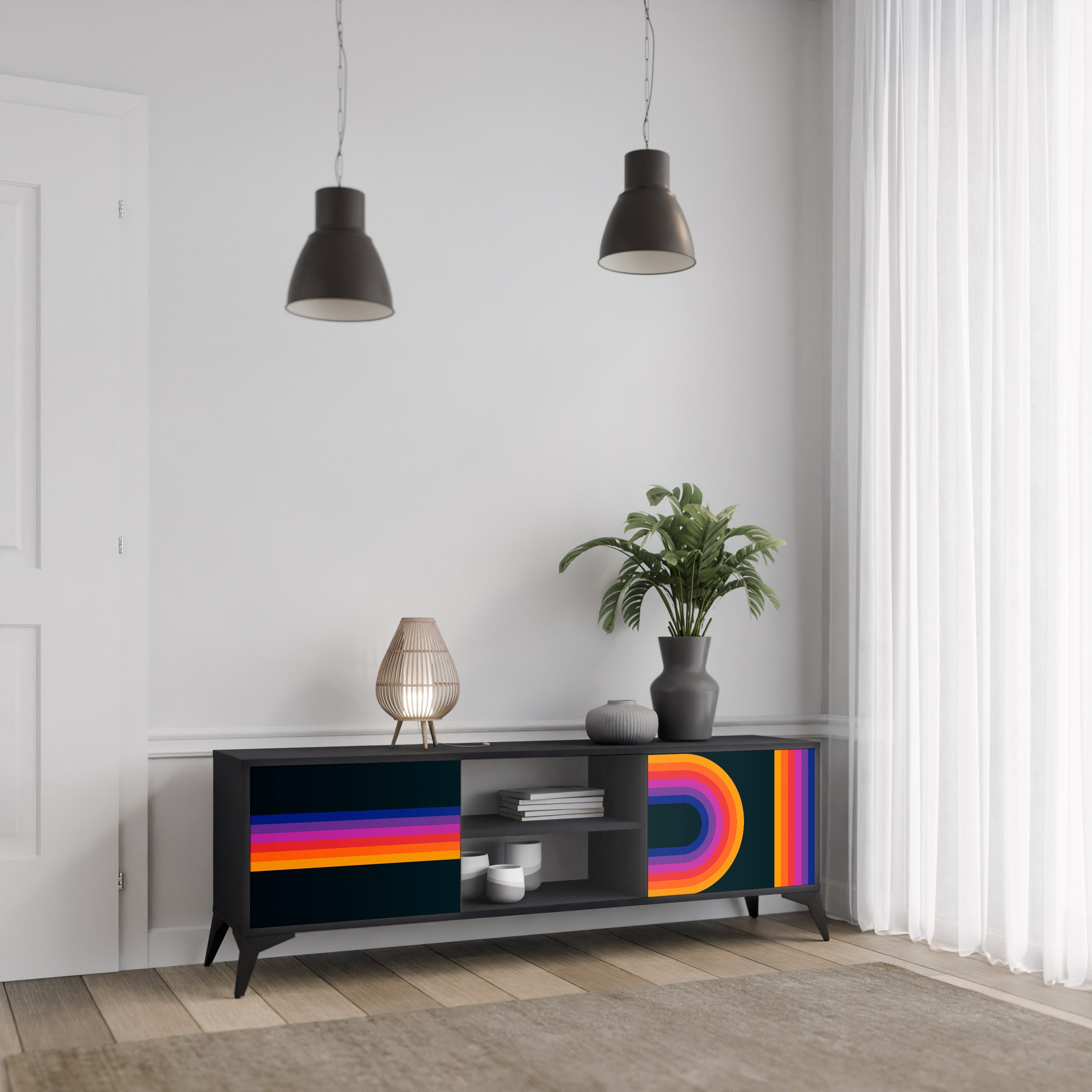 BLINDED BY THE LIGHTS TV-Lowboard mit 2 Türen in Schwarz