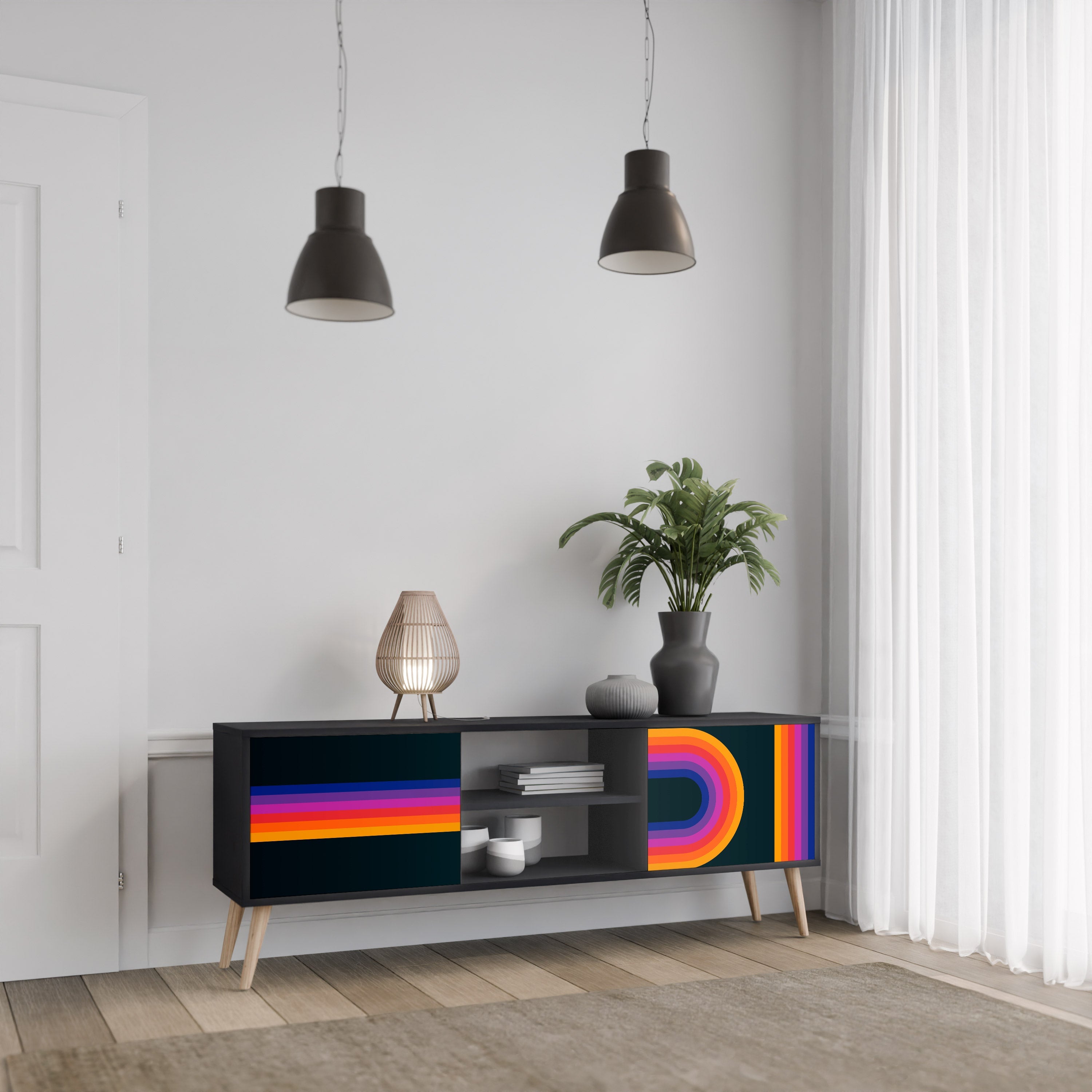 BLINDED BY THE LIGHTS TV-Lowboard mit 2 Türen in Schwarz